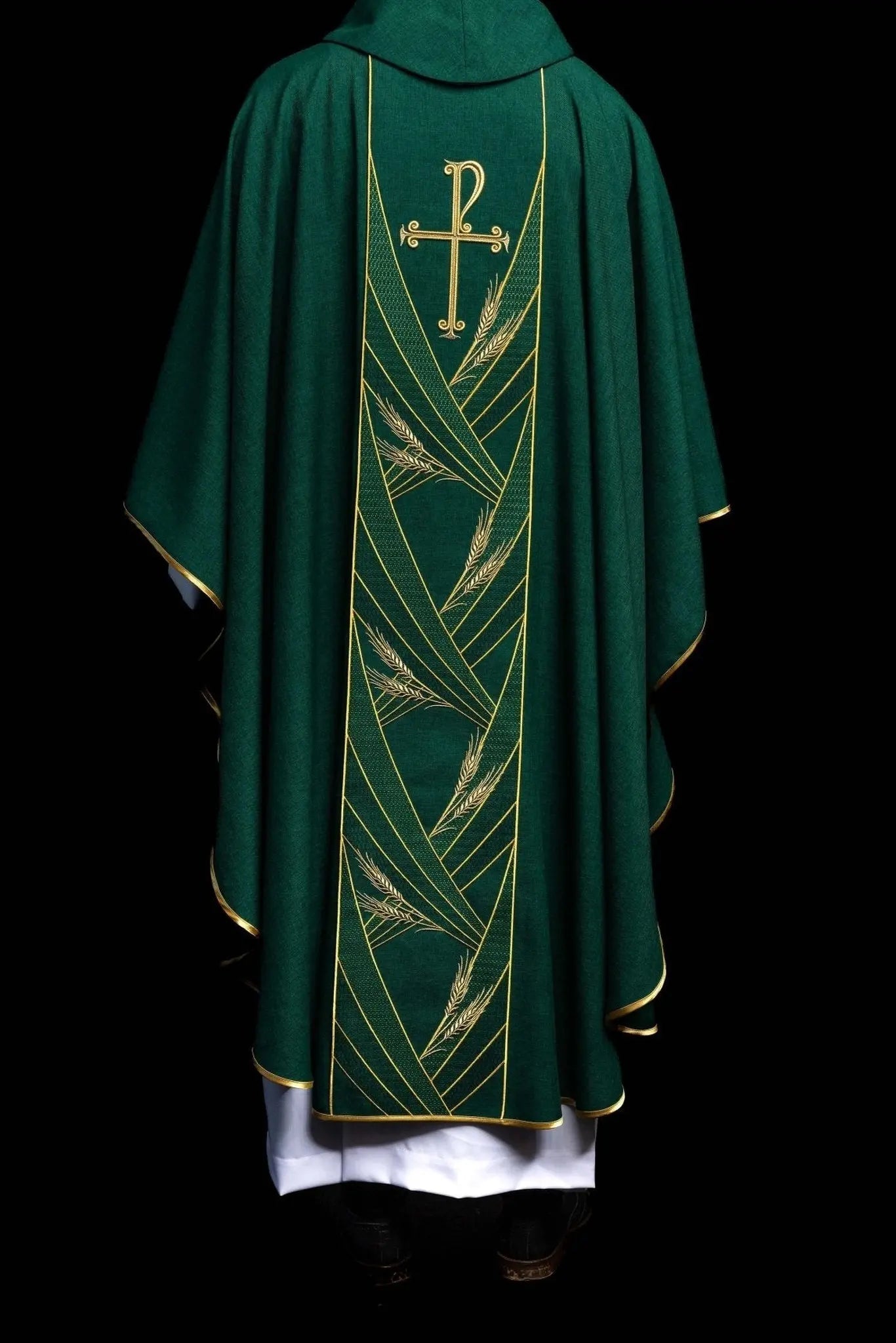 Green Chasuble with Embroidered PAX Band - HAFTINA ATELIER