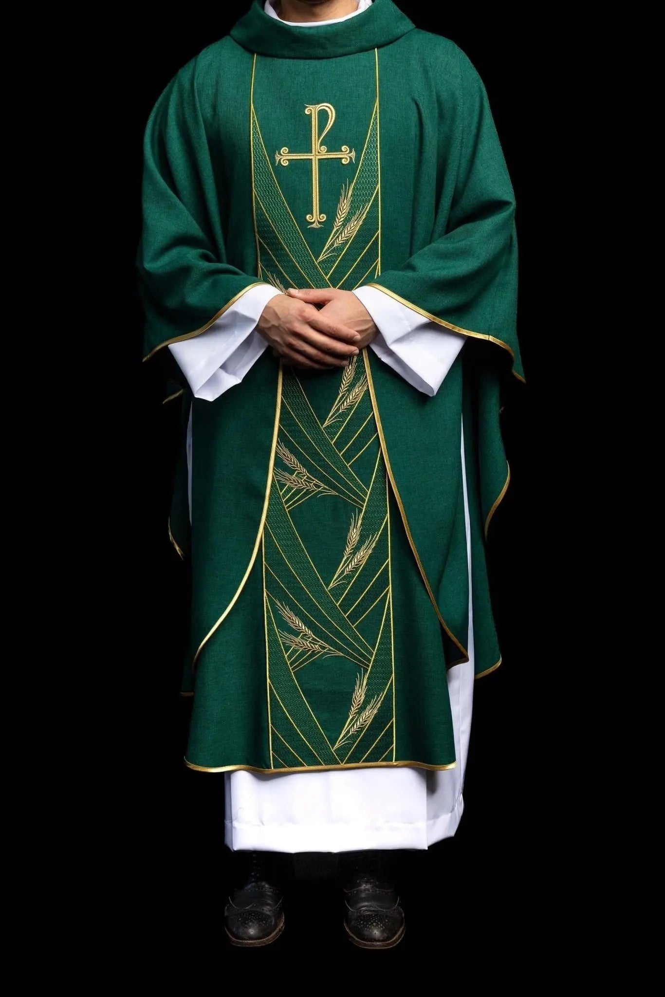 Green Chasuble with Embroidered PAX Band - HAFTINA ATELIER