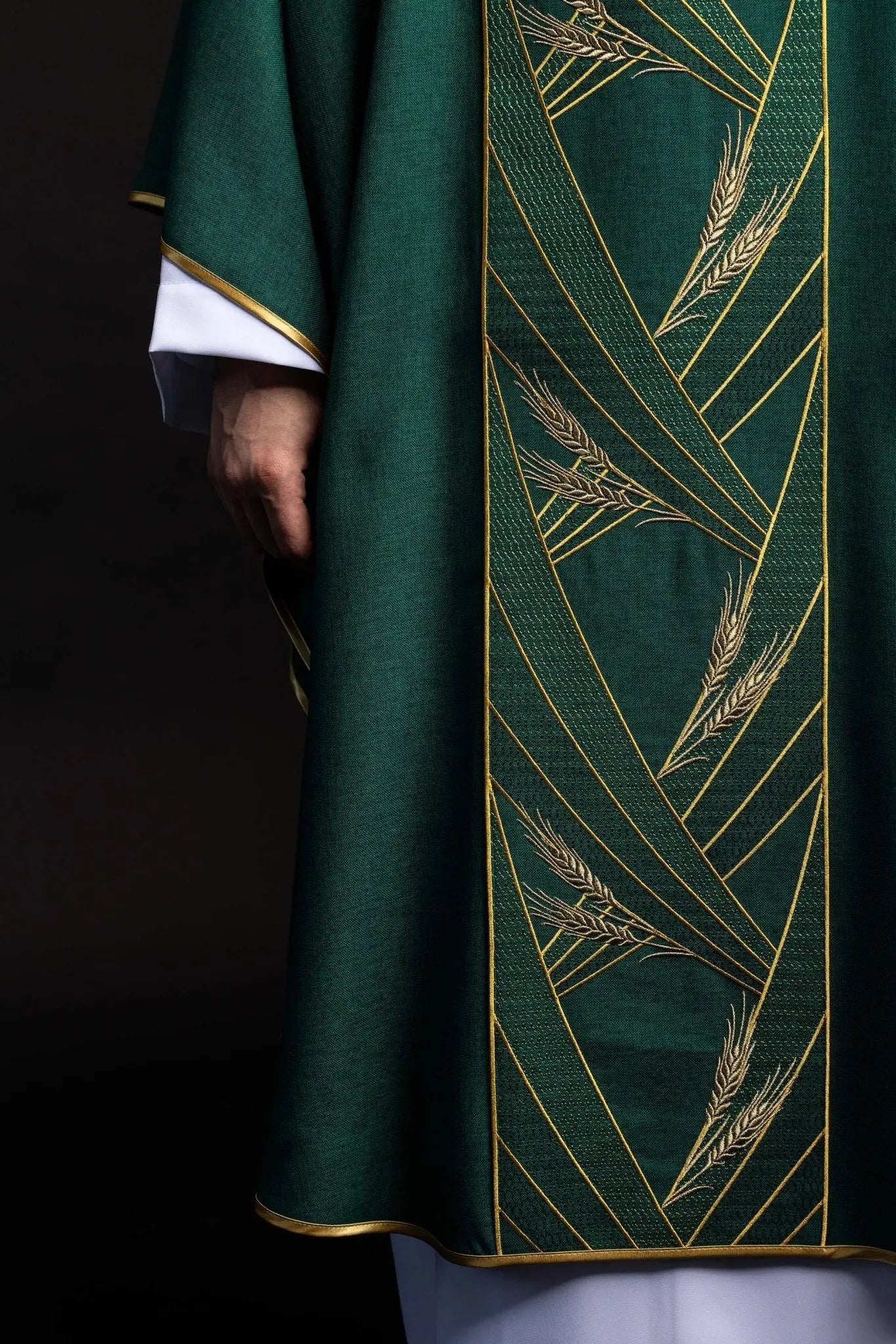 Green Chasuble with Embroidered PAX Band - HAFTINA ATELIER