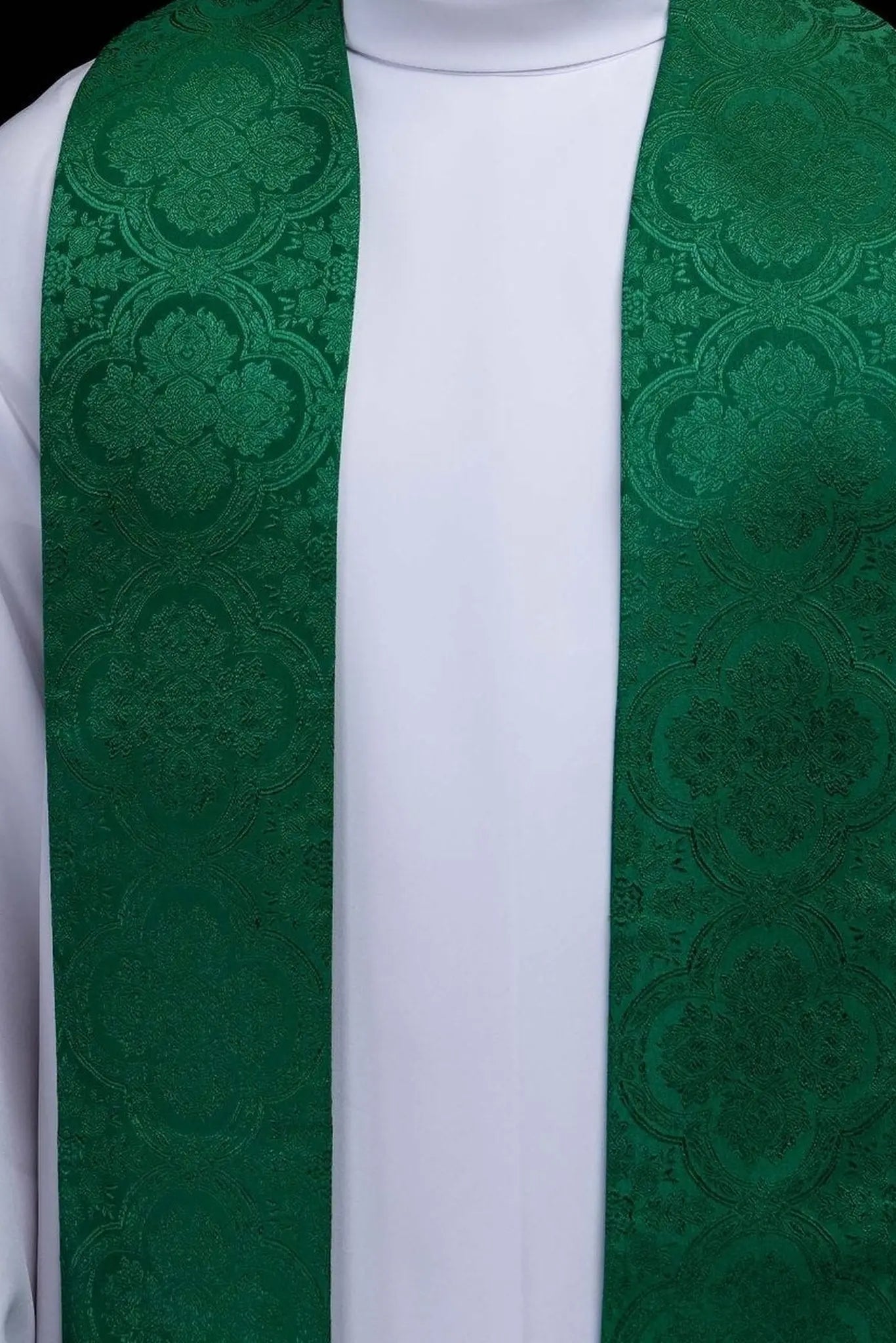 Green Jacquard Stole with Embroidered Cross Motif - HAFTINA ATELIER