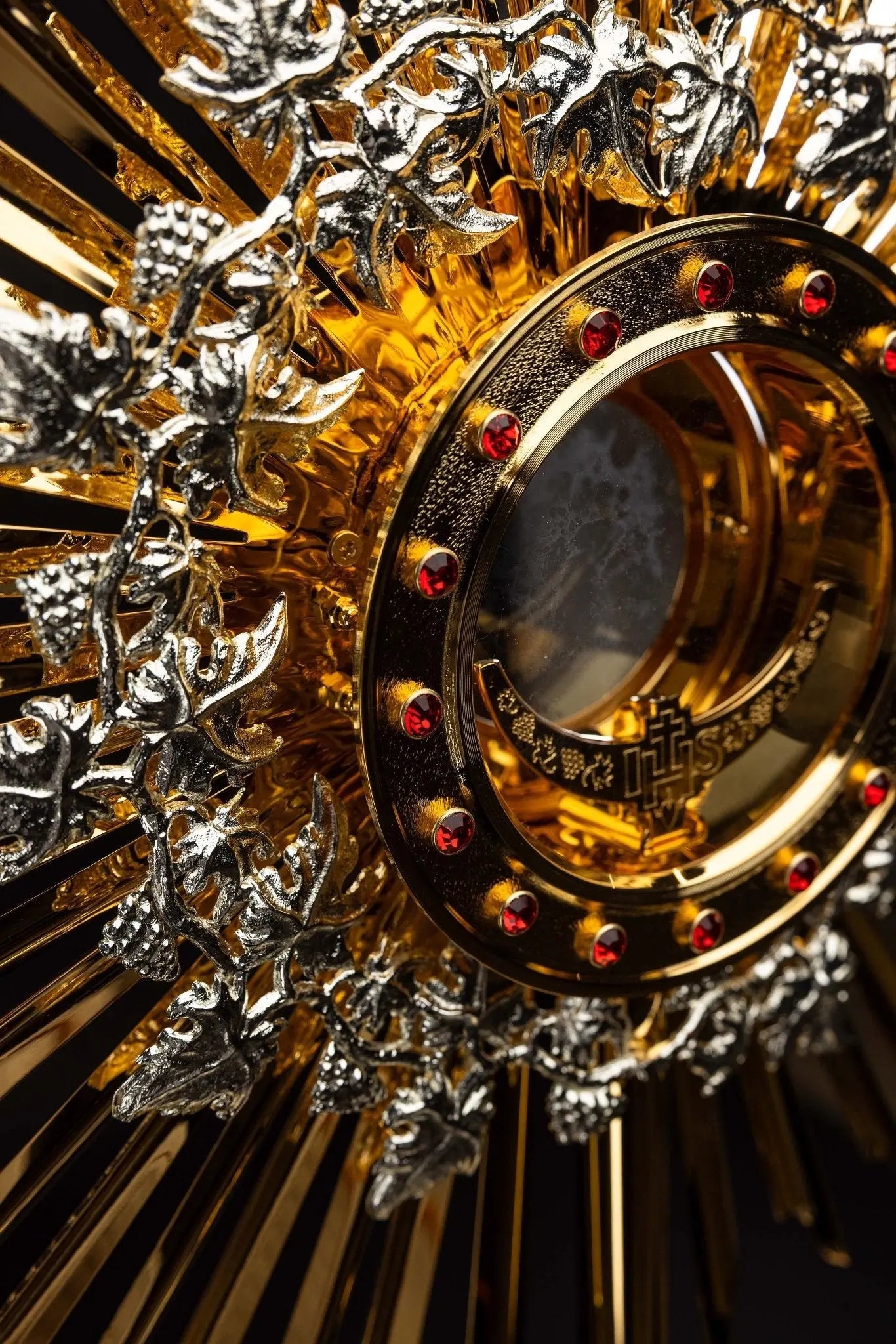 Handmade Gilded Brass Monstrance with Rubies - 70 cm - HAFTINA ATELIER
