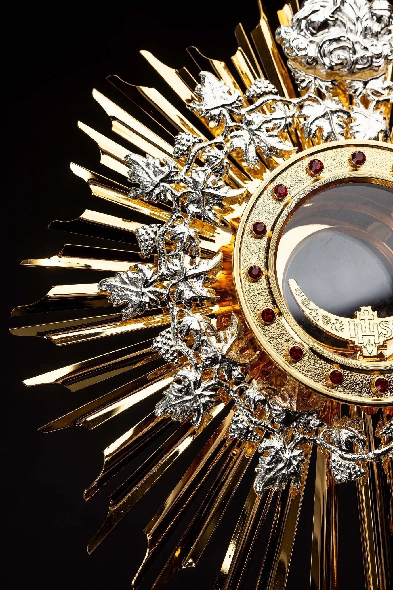 Handmade Gilded Brass Monstrance with Rubies - 70 cm - HAFTINA ATELIER