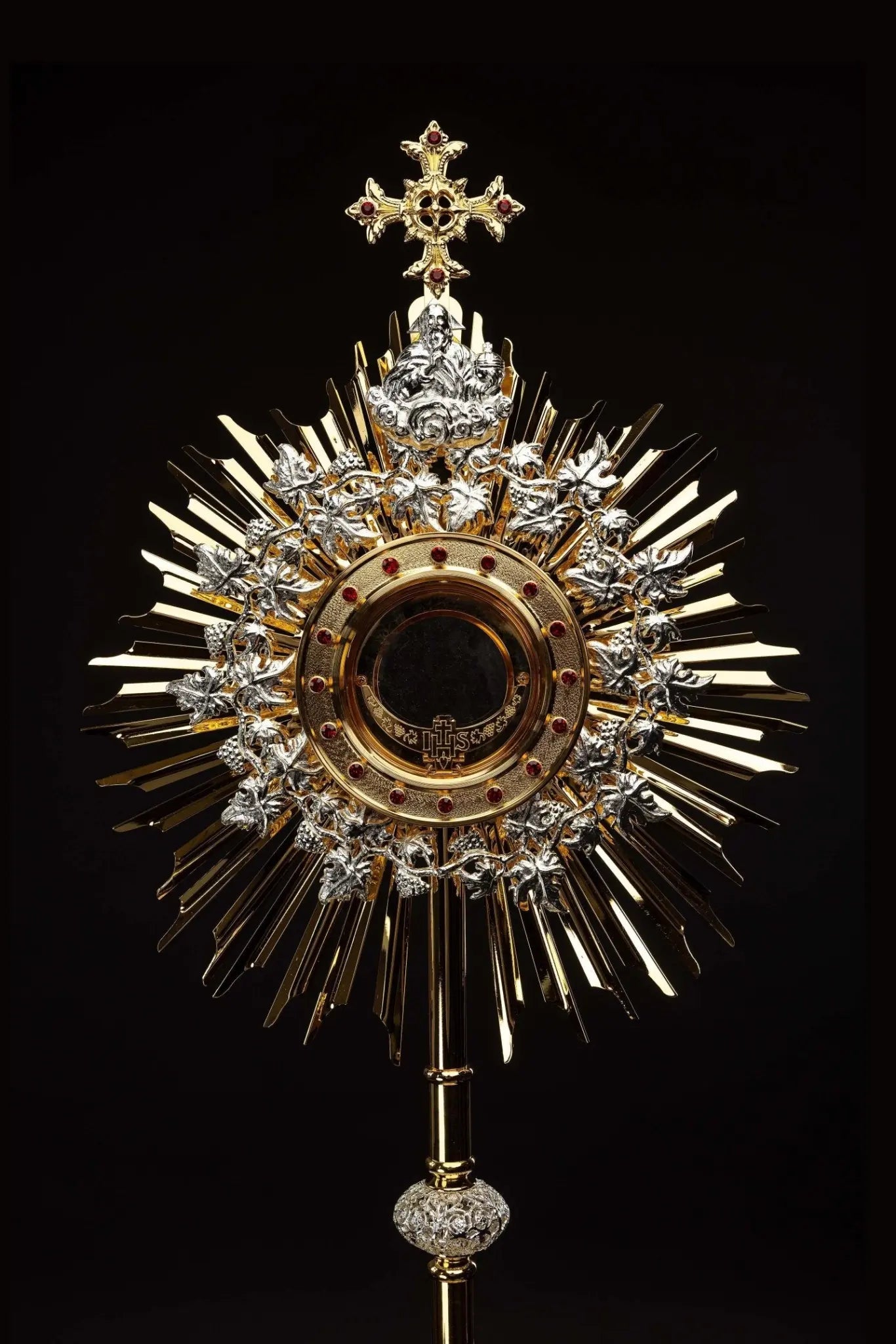 Handmade Gilded Brass Monstrance with Rubies - 70 cm - HAFTINA ATELIER
