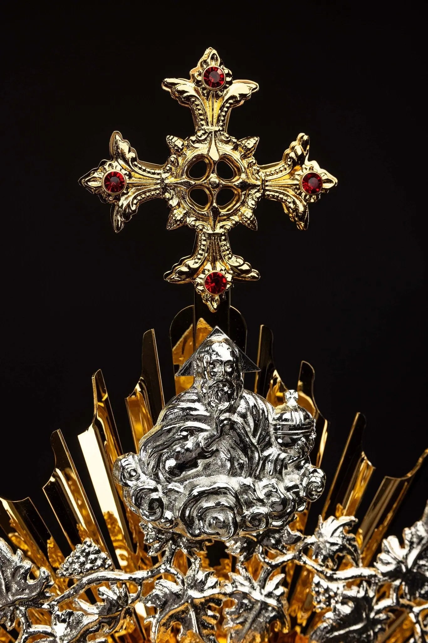 Handmade Gilded Brass Monstrance with Rubies - 70 cm - HAFTINA ATELIER