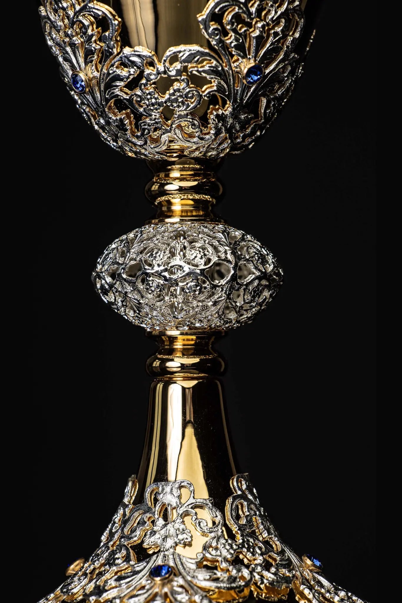 Handmade Gold-Plated Liturgical Chalice with Sapphire-like Stones - HAFTINA ATELIER