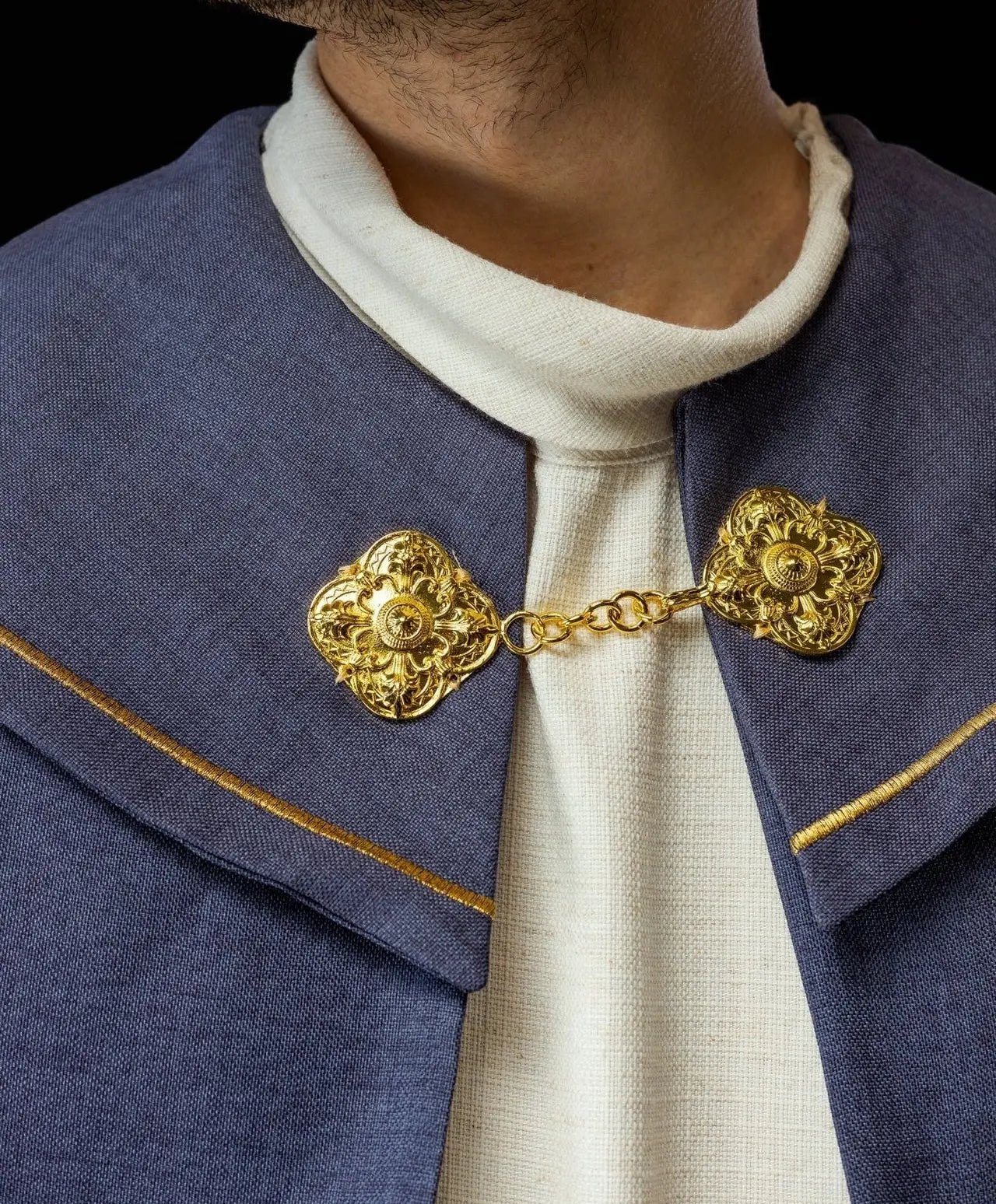 Liturgical Cope with Gold Embroidered Crosses and Purple Velvet Collar