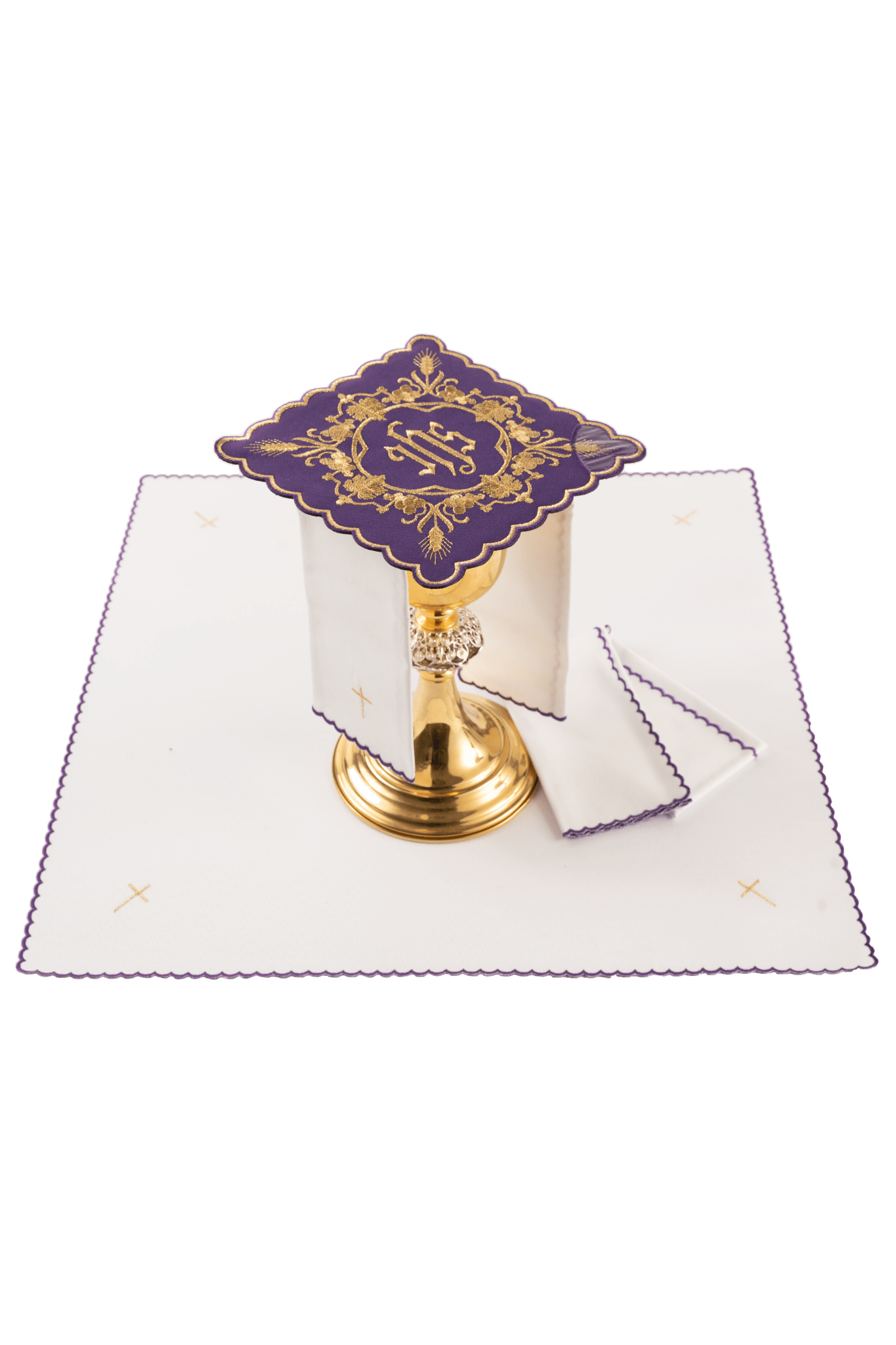 Ensemble de linge de Calice violet avec broderie IHS