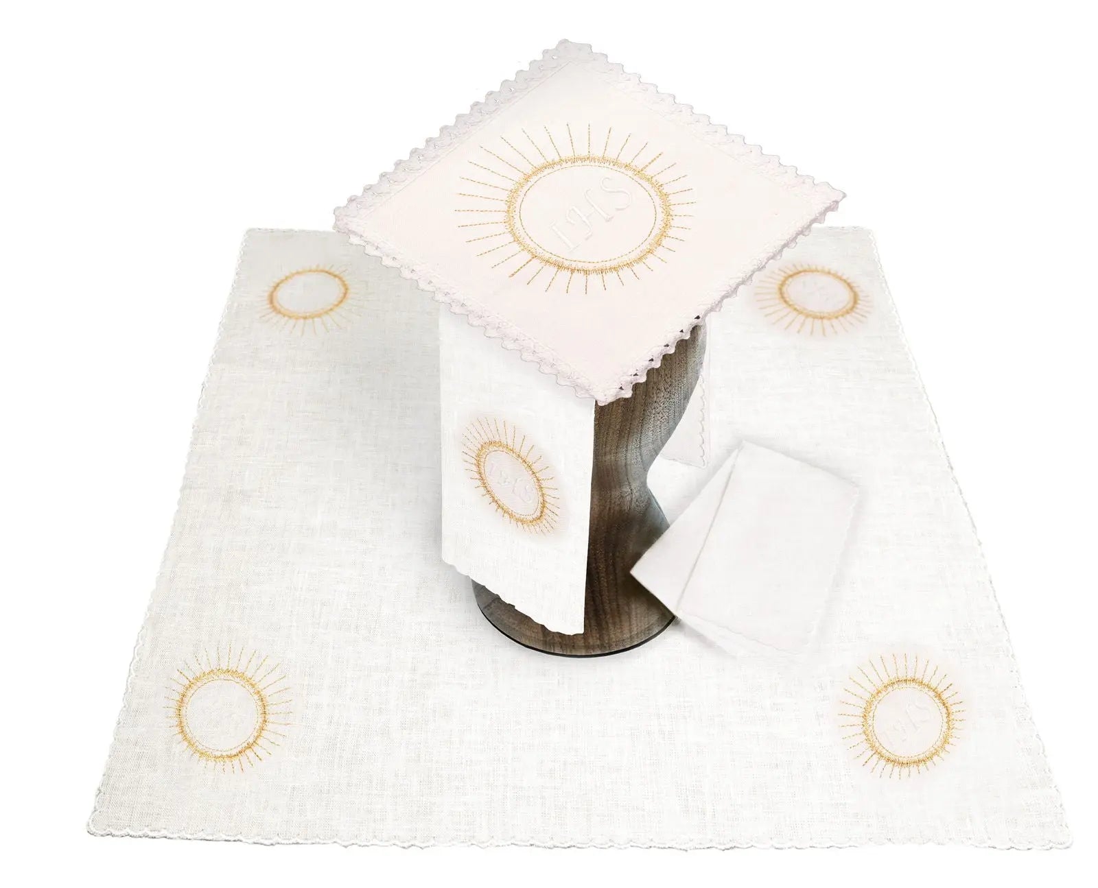 Ensemble de linge de calice avec broderie eucharistique JHS