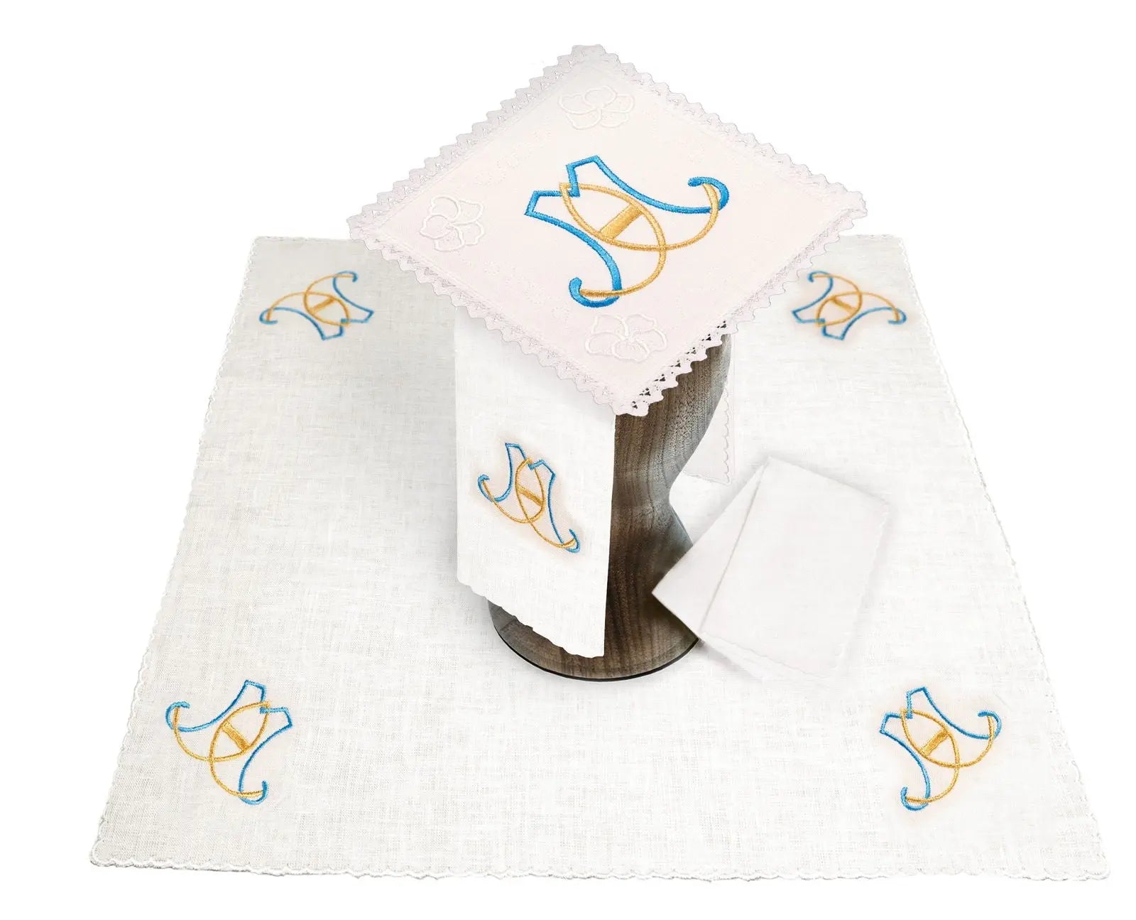 Ensemble de linge de calice avec broderie eucharistique mariale