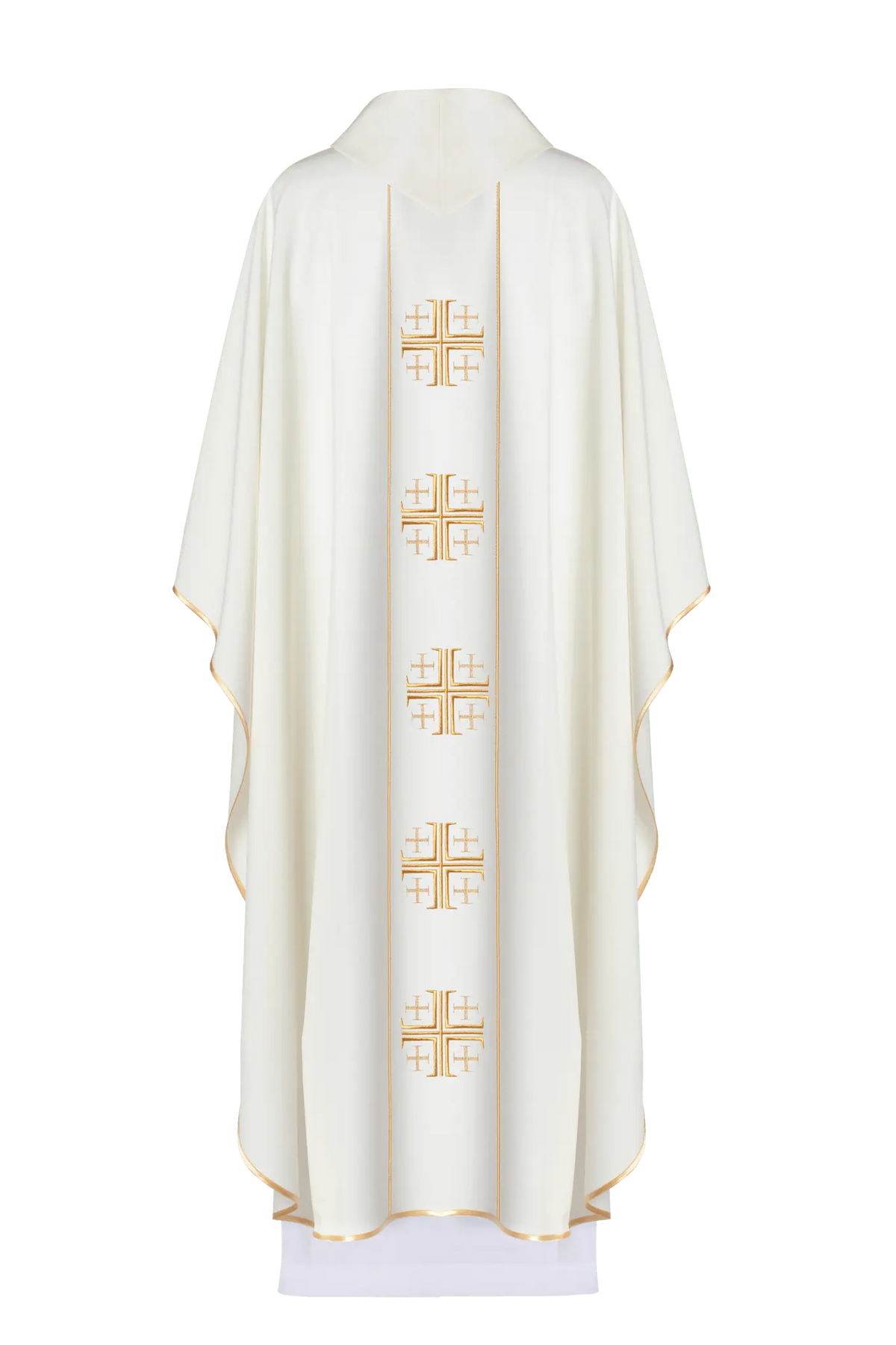 Chasuble écrue avec orfroi brodé de croix de Jérusalem, vue de dos