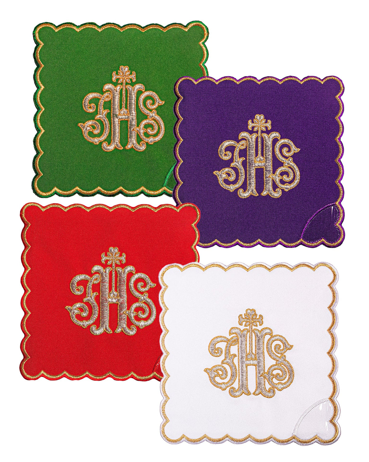 Ensemble de voiles de calice avec symbole IHS brodé en quatre couleurs liturgiques