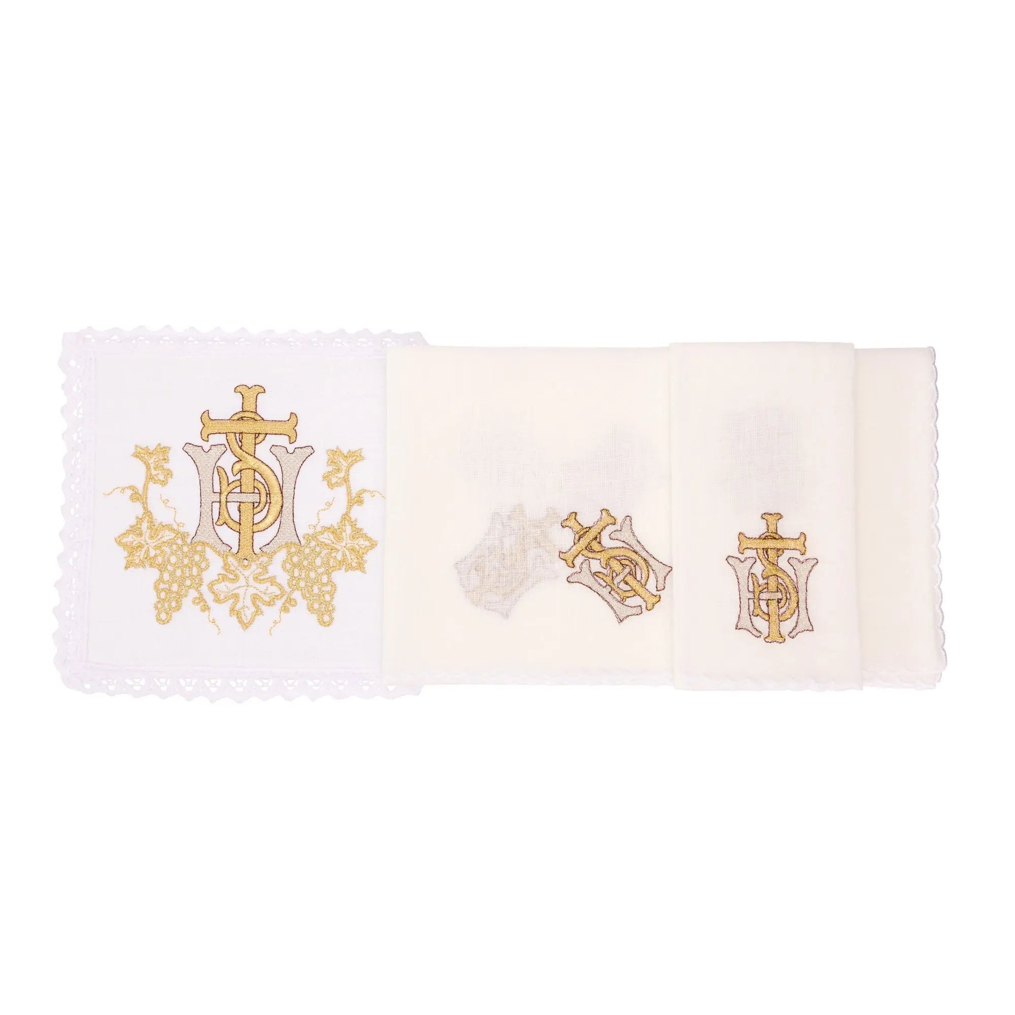 Linen chalice linen with delicate gold IHS embroidery - HAFTINA ATELIER