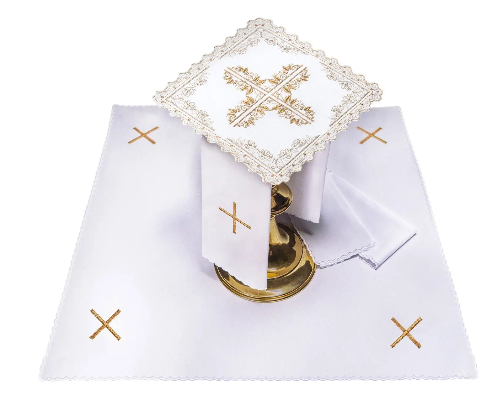 Linen cup set with cross motif framed by floral embroidery - HAFTINA ATELIER