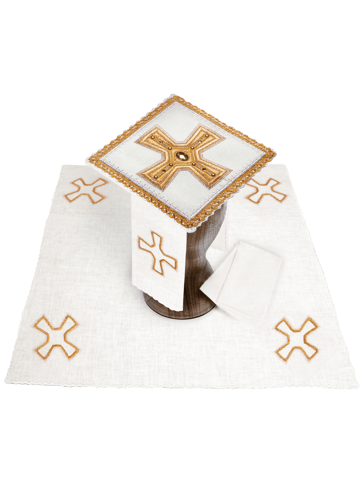 Lniana bielizna kielichowa bogato haftowana z kamieniami