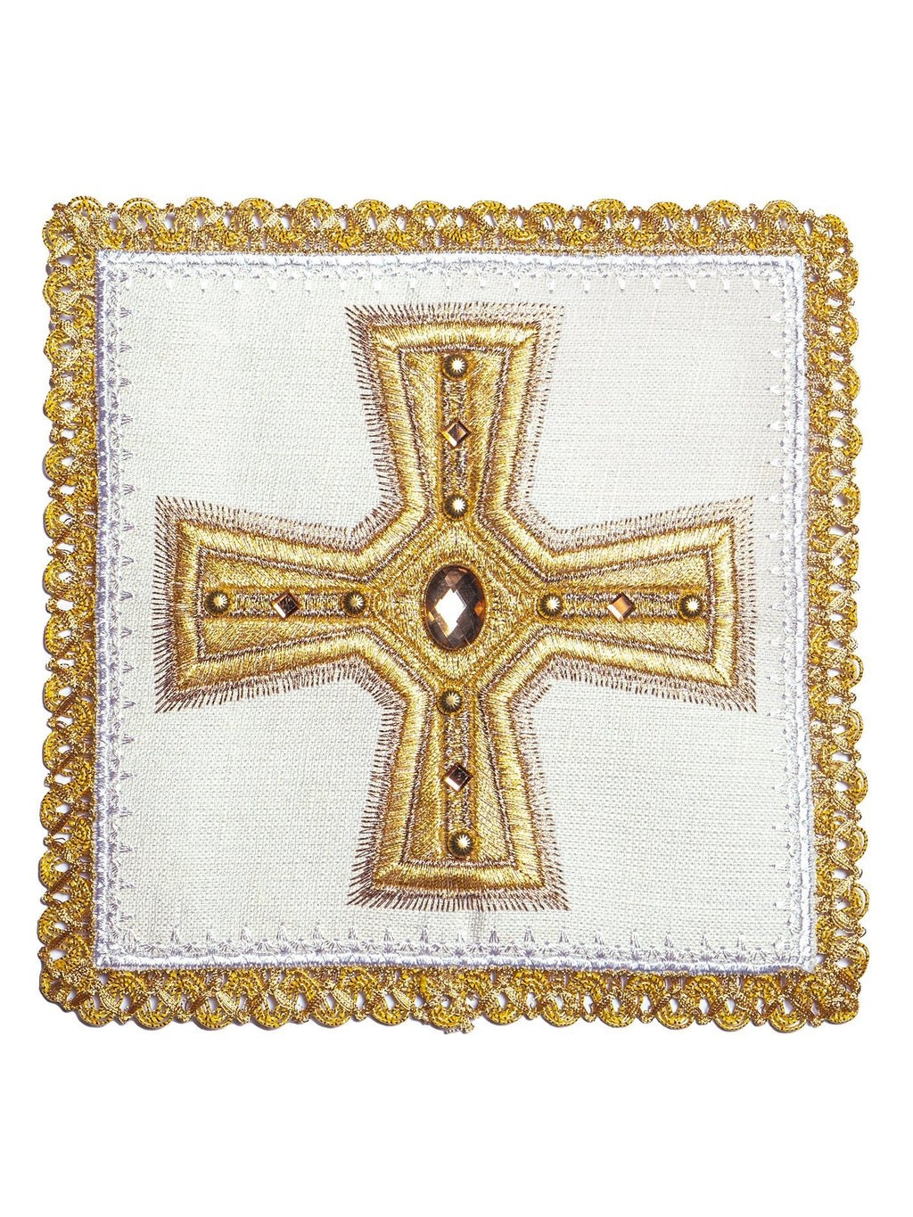 Lniana bielizna kielichowa bogato haftowana z kamieniami