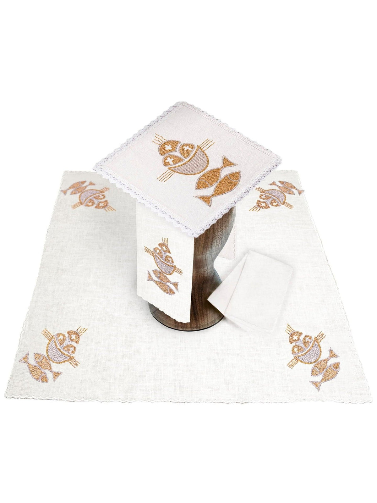 Lniana bielizna kielichowa z motywem ryb