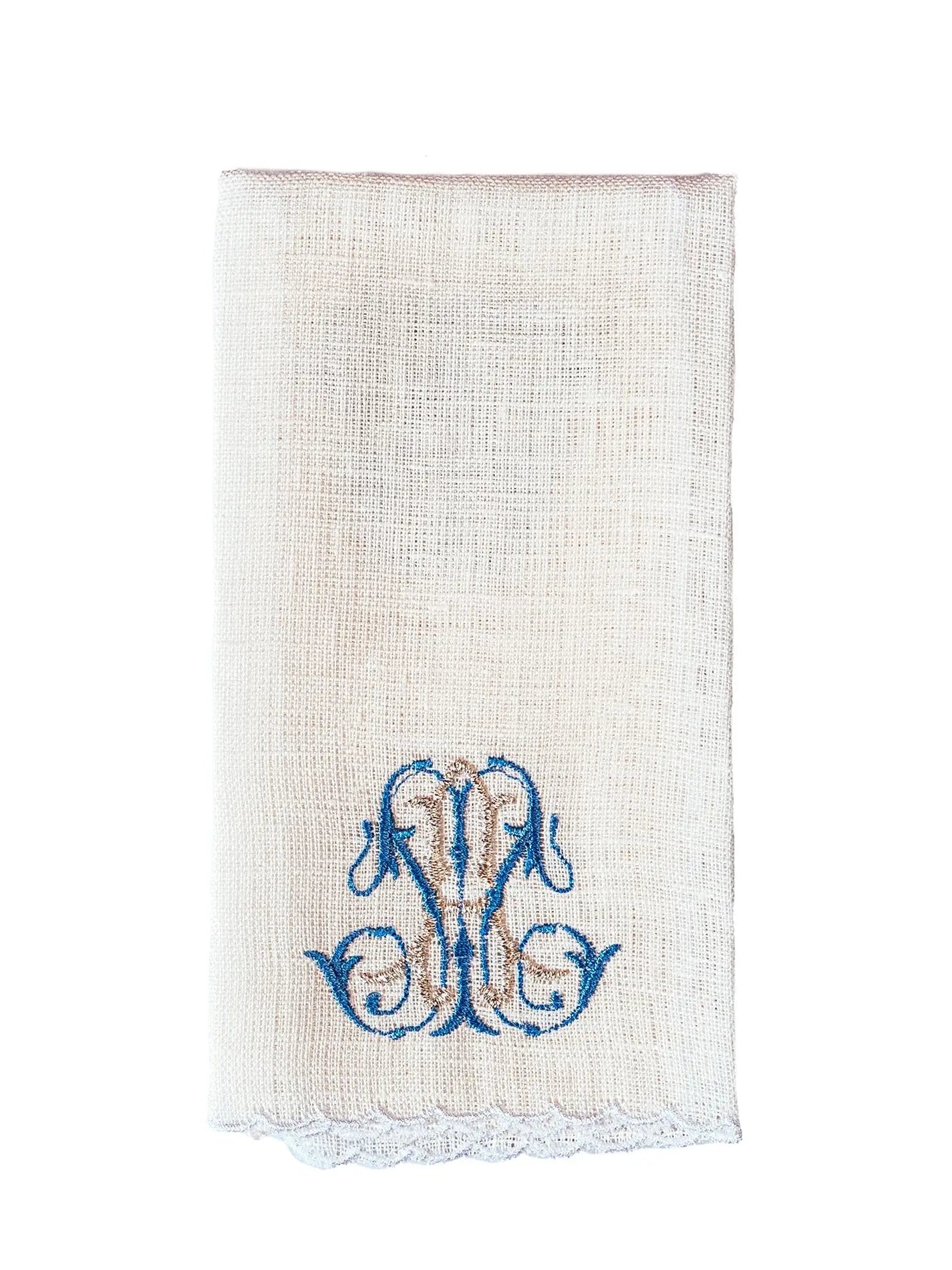 Lin de calice en lin avec broderie mariale bleue