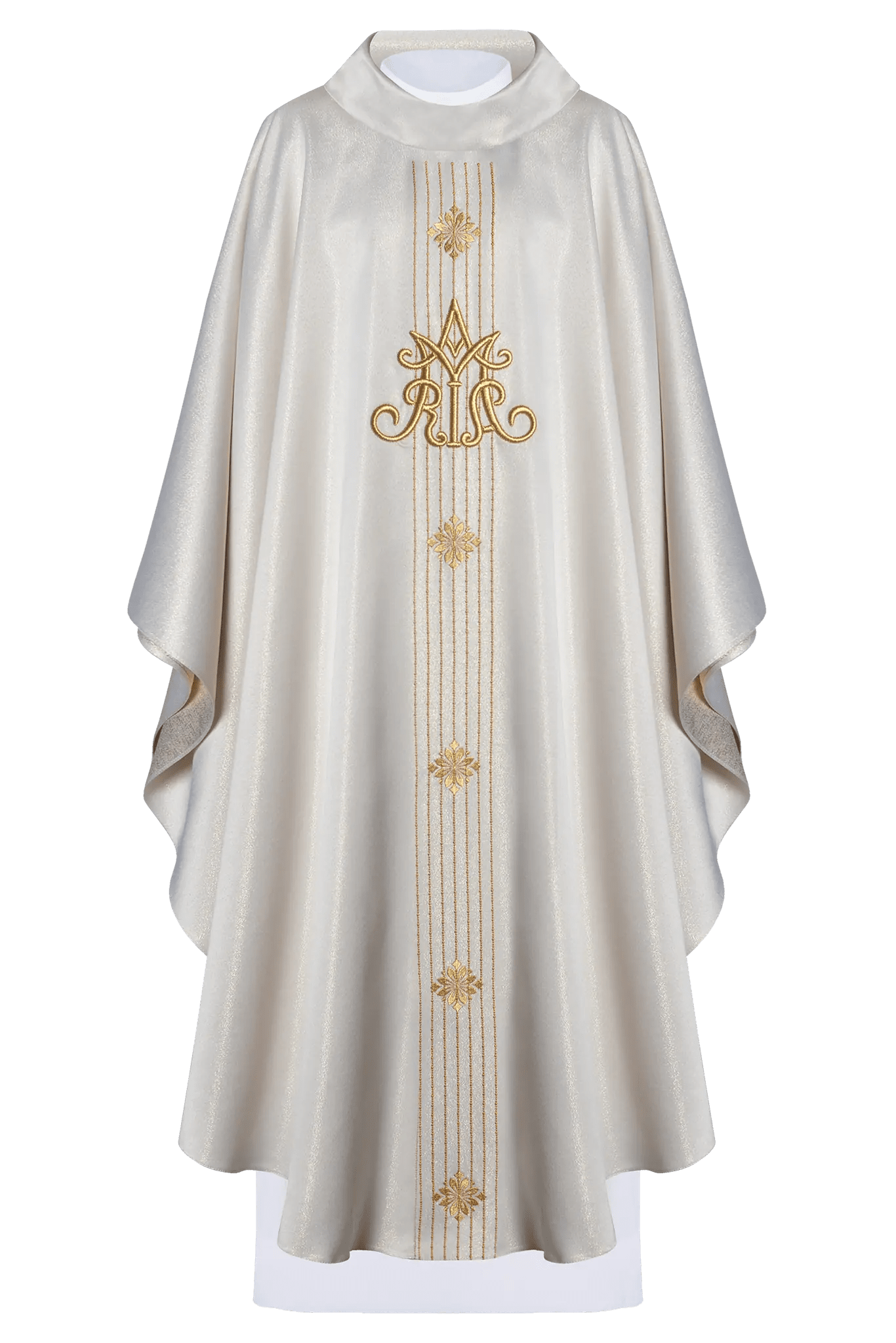 Marian liturgical chasuble in shiny fabric inspired by the rosary - HAFTINA ATELIER