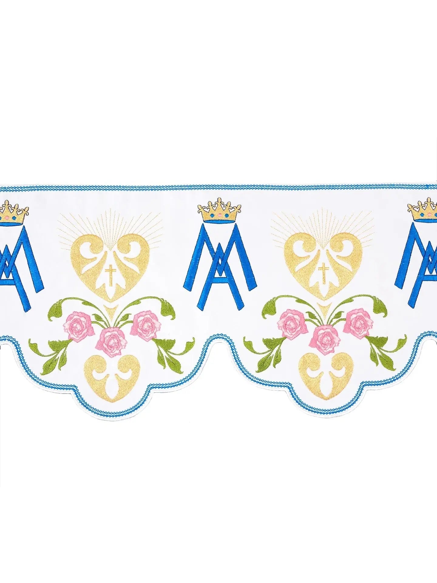 Mètre avec broderie avant avec motif marial blanc