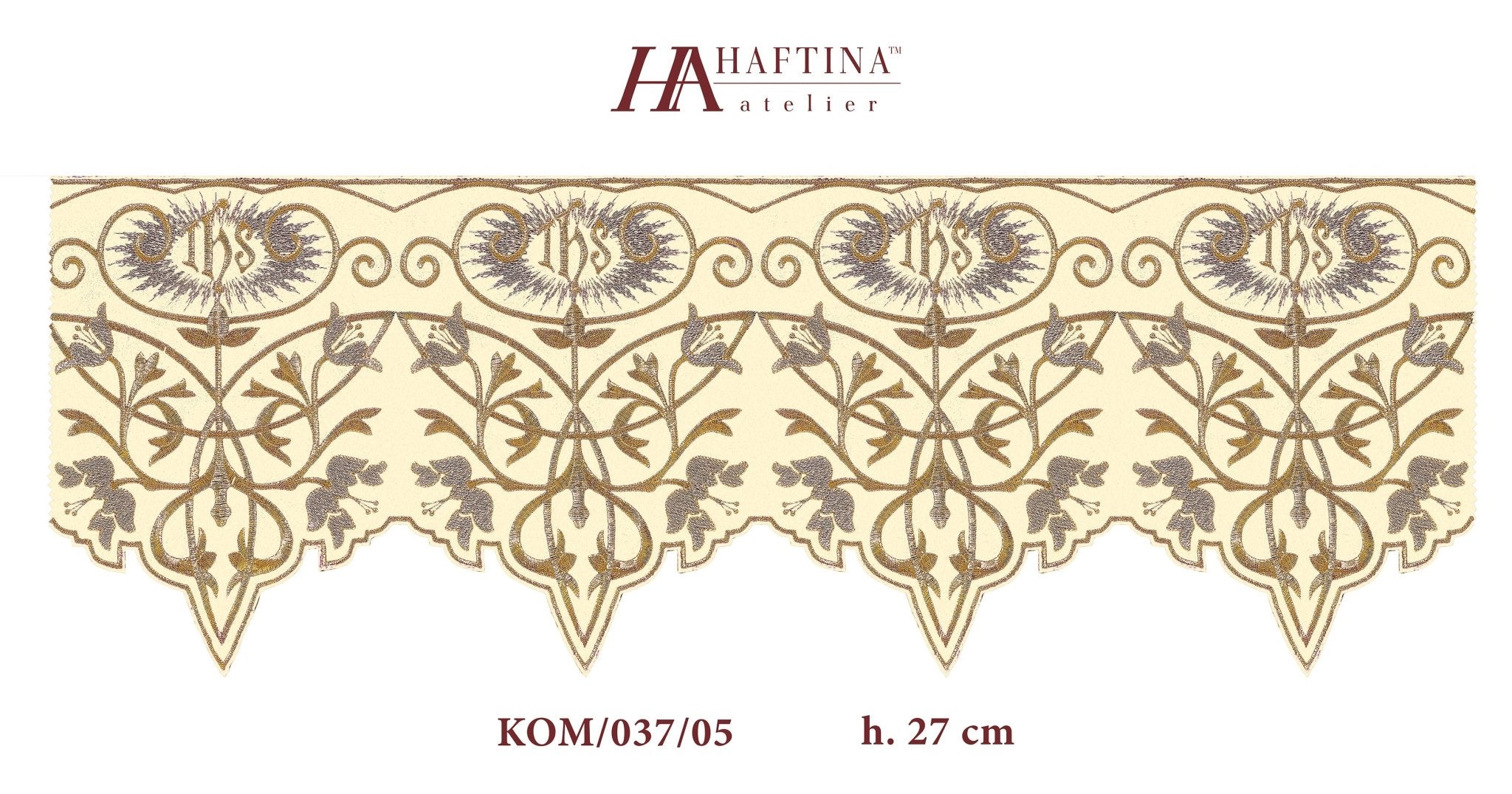 Metraż z monogramem IHS w kolorze ecru