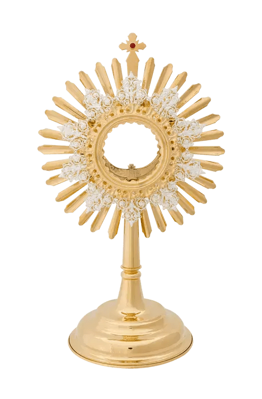 Monstrance en laiton doré ornée d'un rubis
