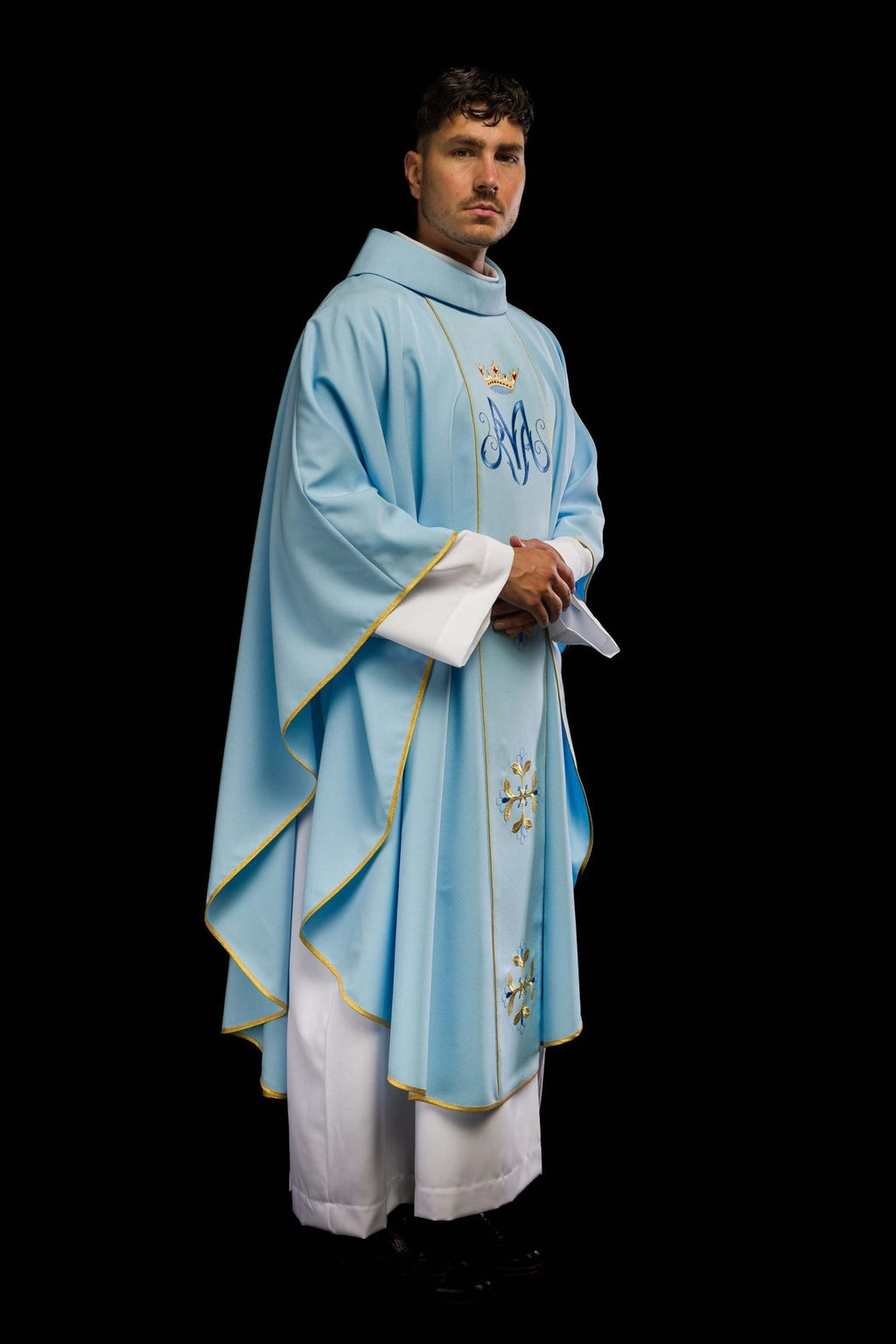 Niebieski ornat liturgiczny maryjny z pasem