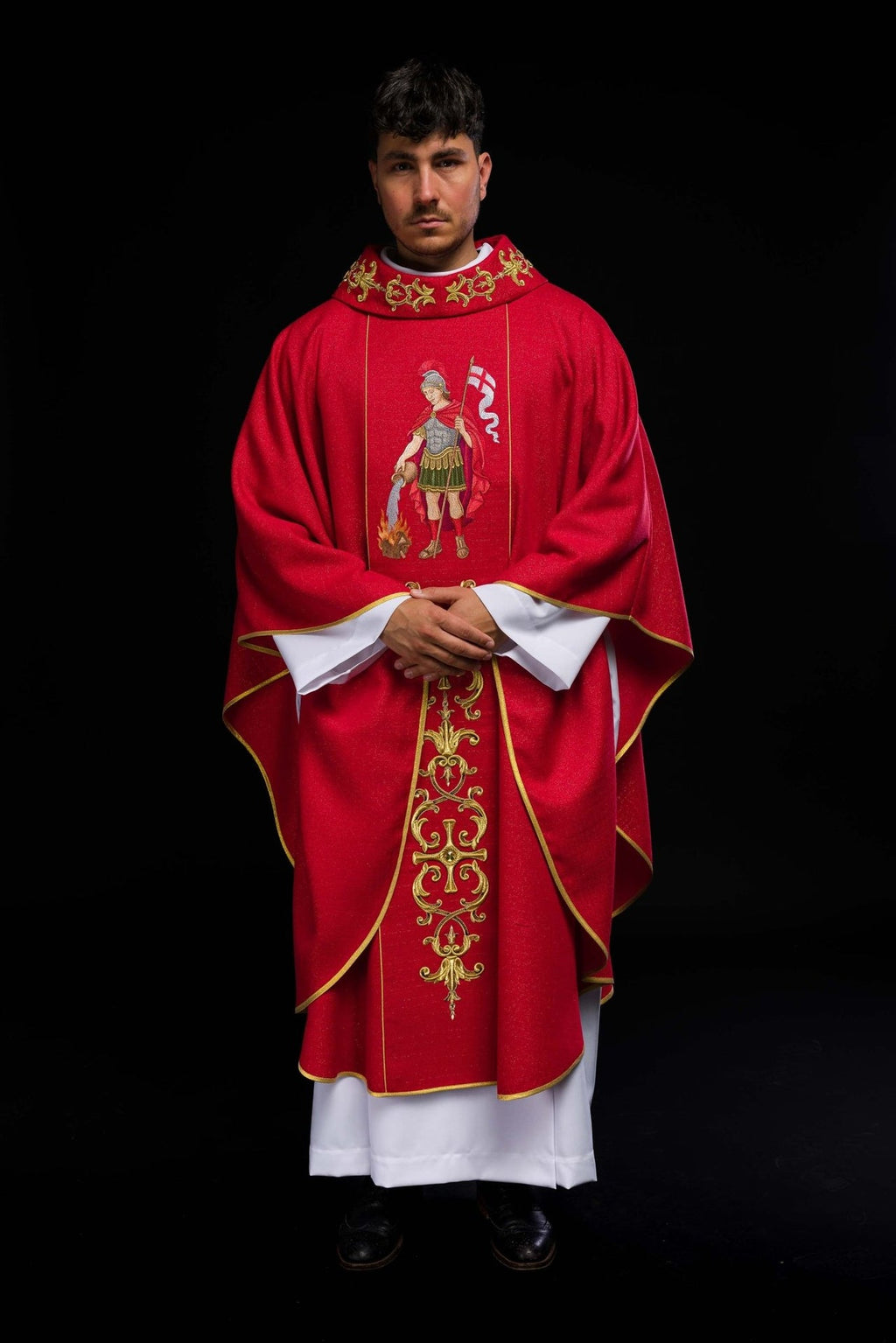 Ornat bogato haftowany z wizerunkiem Świętego Floriana