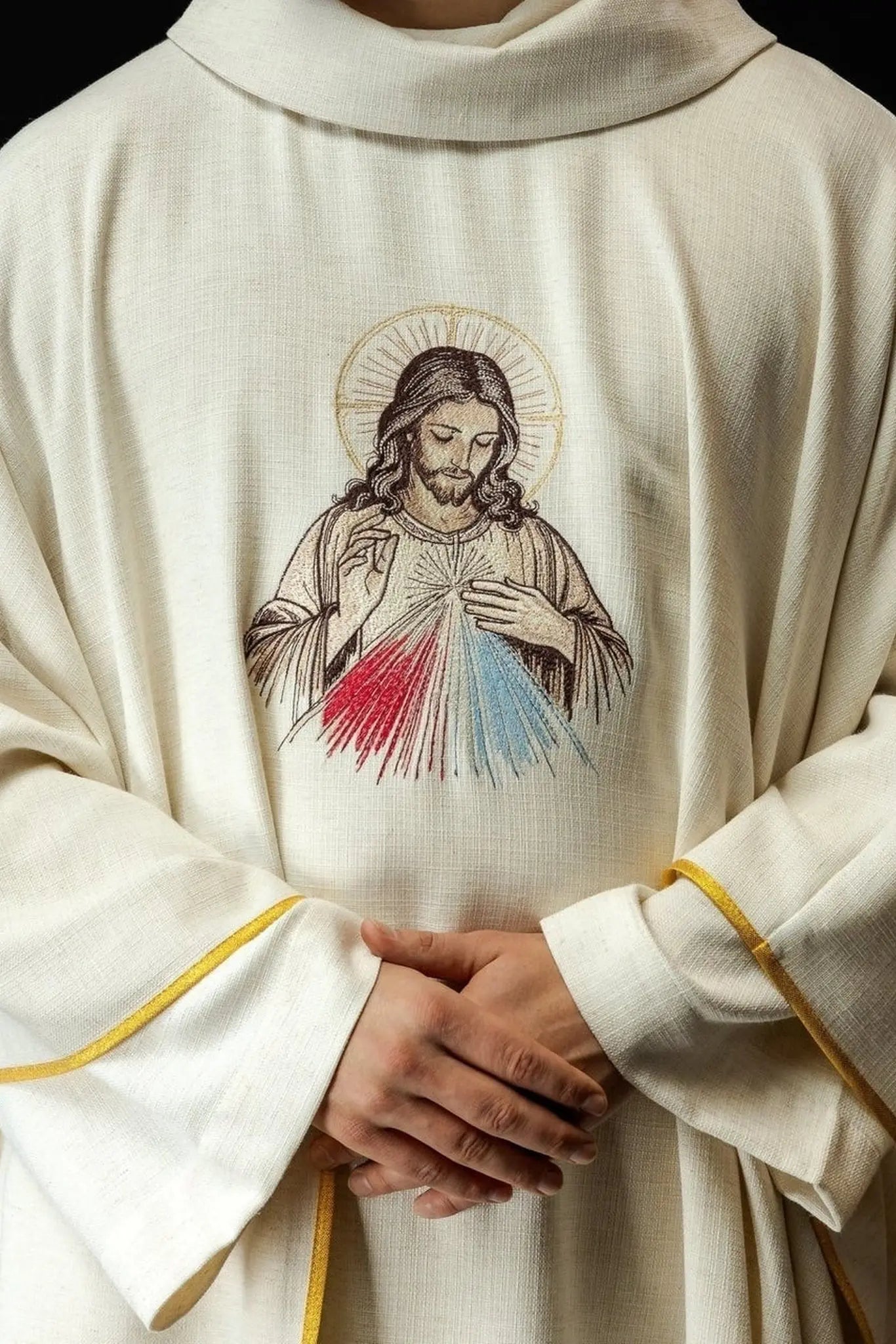 Chasuble écrue avec image de Jésus Miséricordieux
