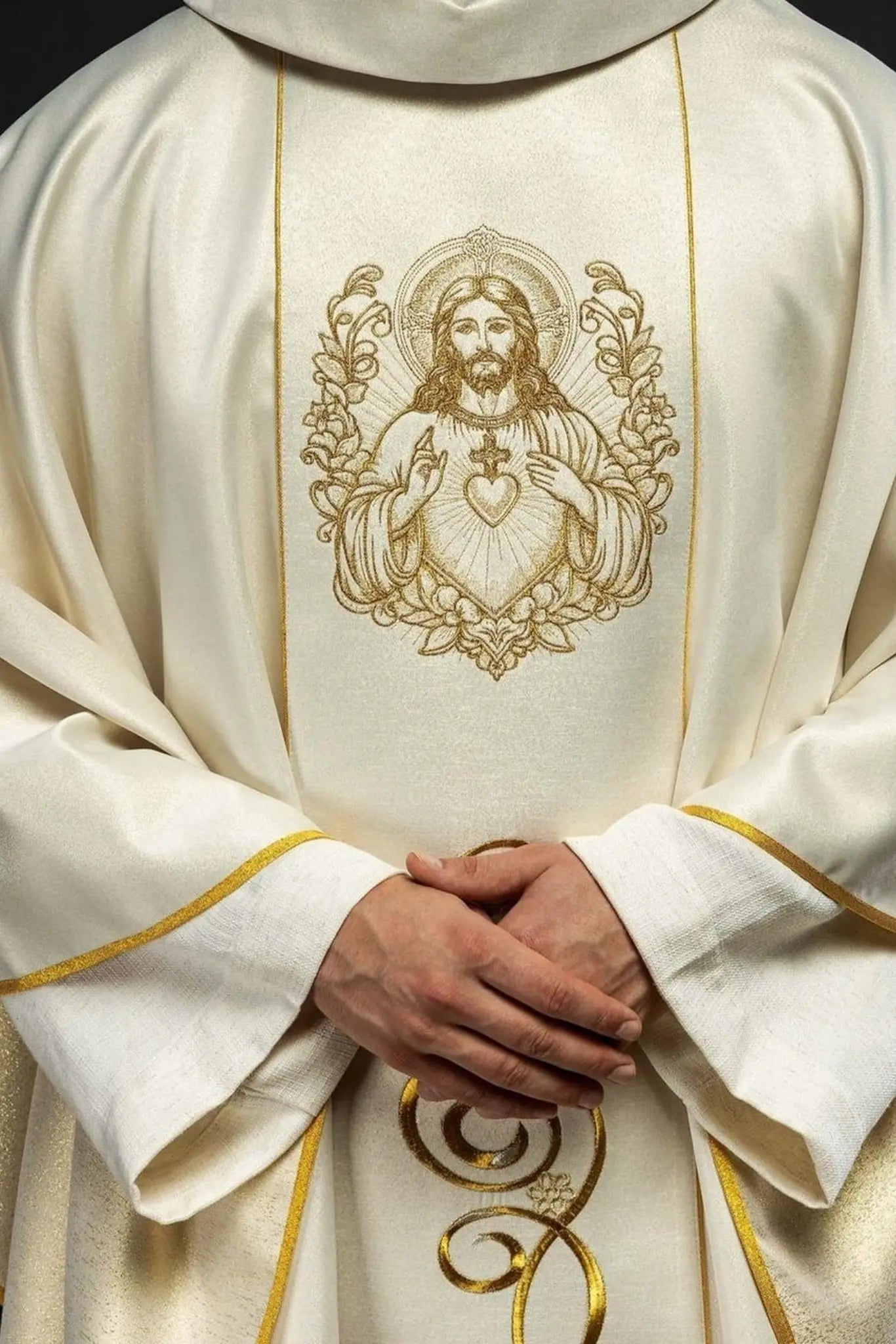 Chasuble écrue avec l'image du Sacré-Cœur de Jésus