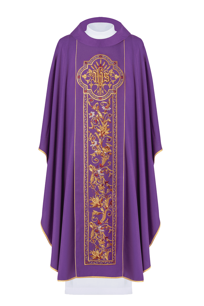 Ornat fioletowy z haftem IHS
