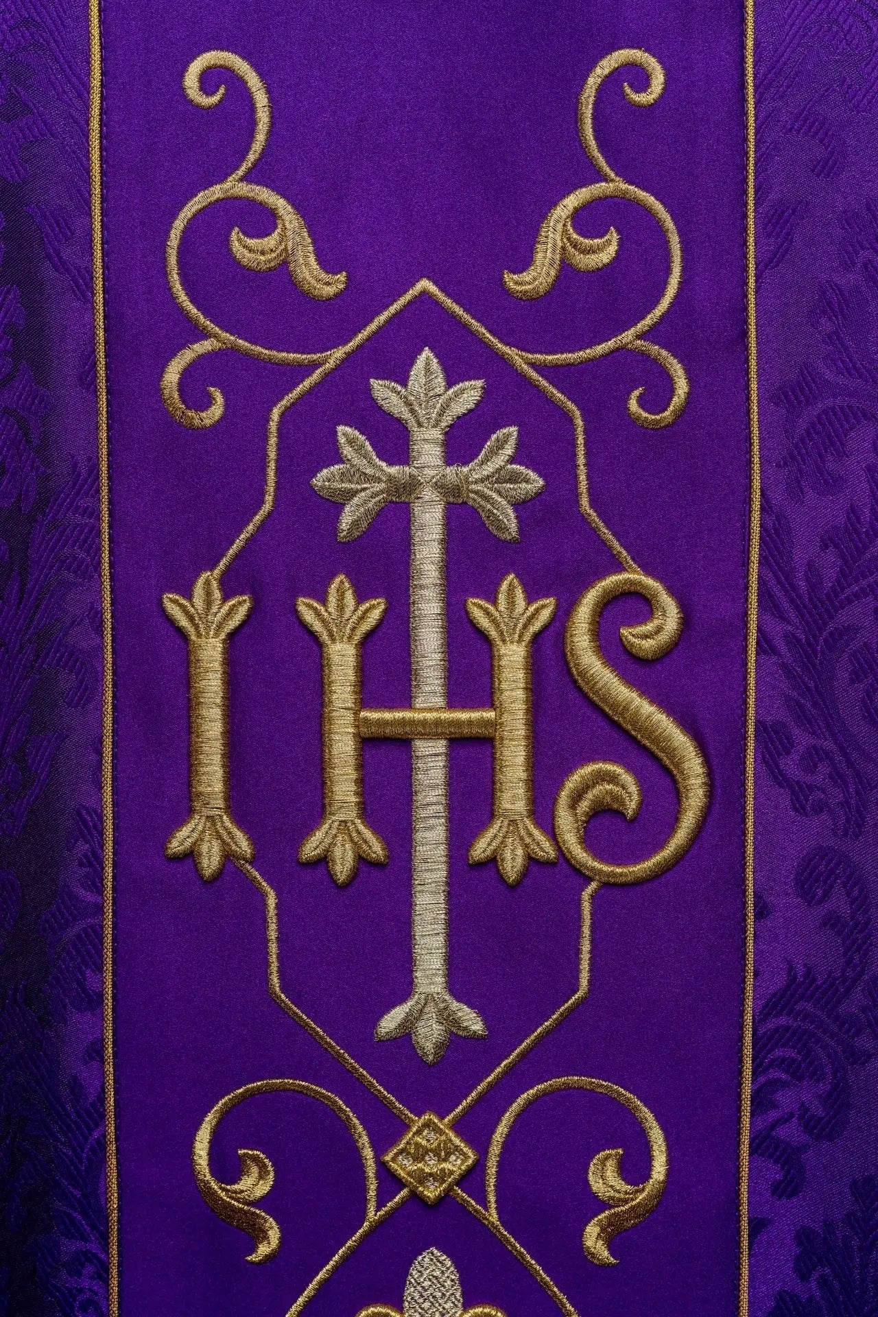 IHS Embroidered Chasuble Purple Decorative Fabric