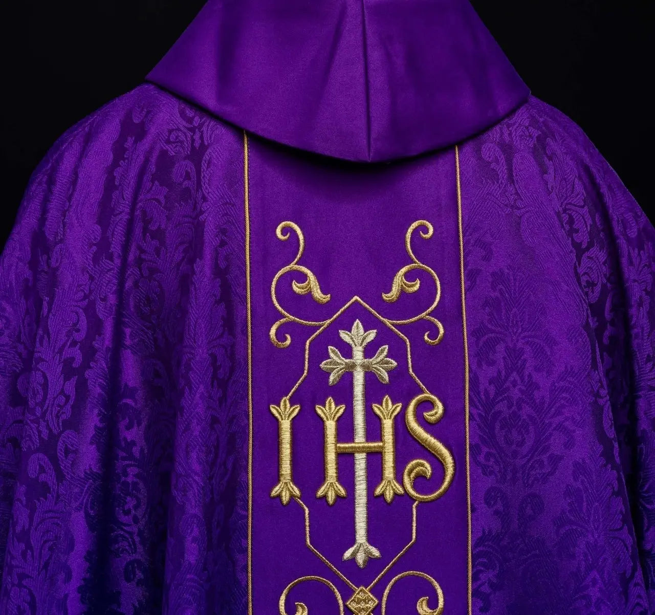 IHS Embroidered Chasuble Purple Decorative Fabric