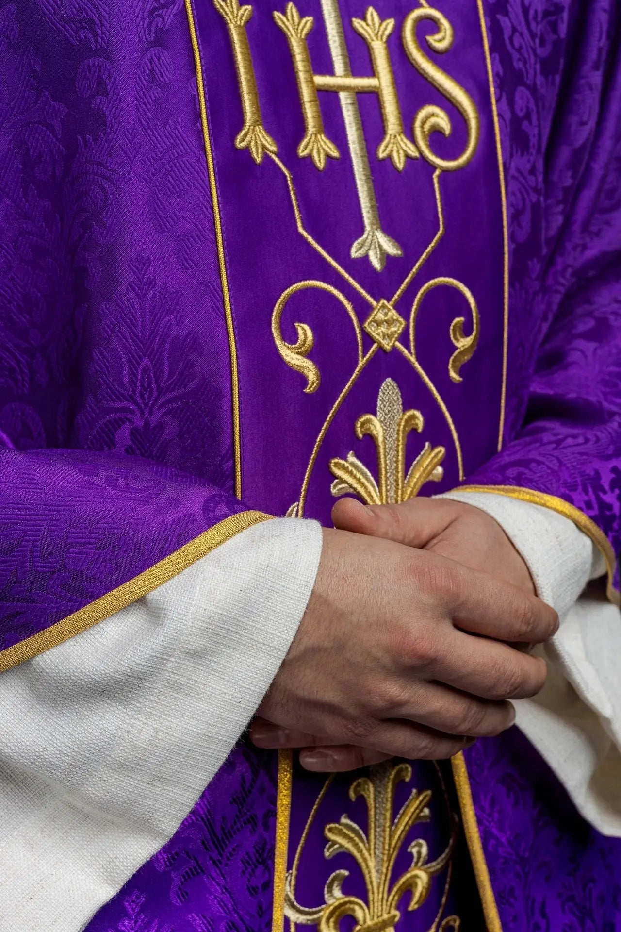 IHS Embroidered Chasuble Purple Decorative Fabric
