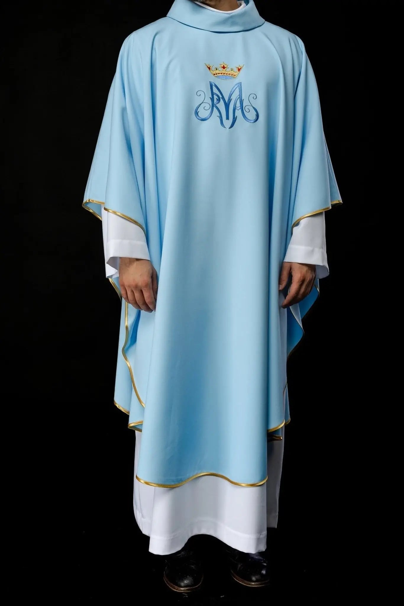 Chasuble liturgique mariale en bleu