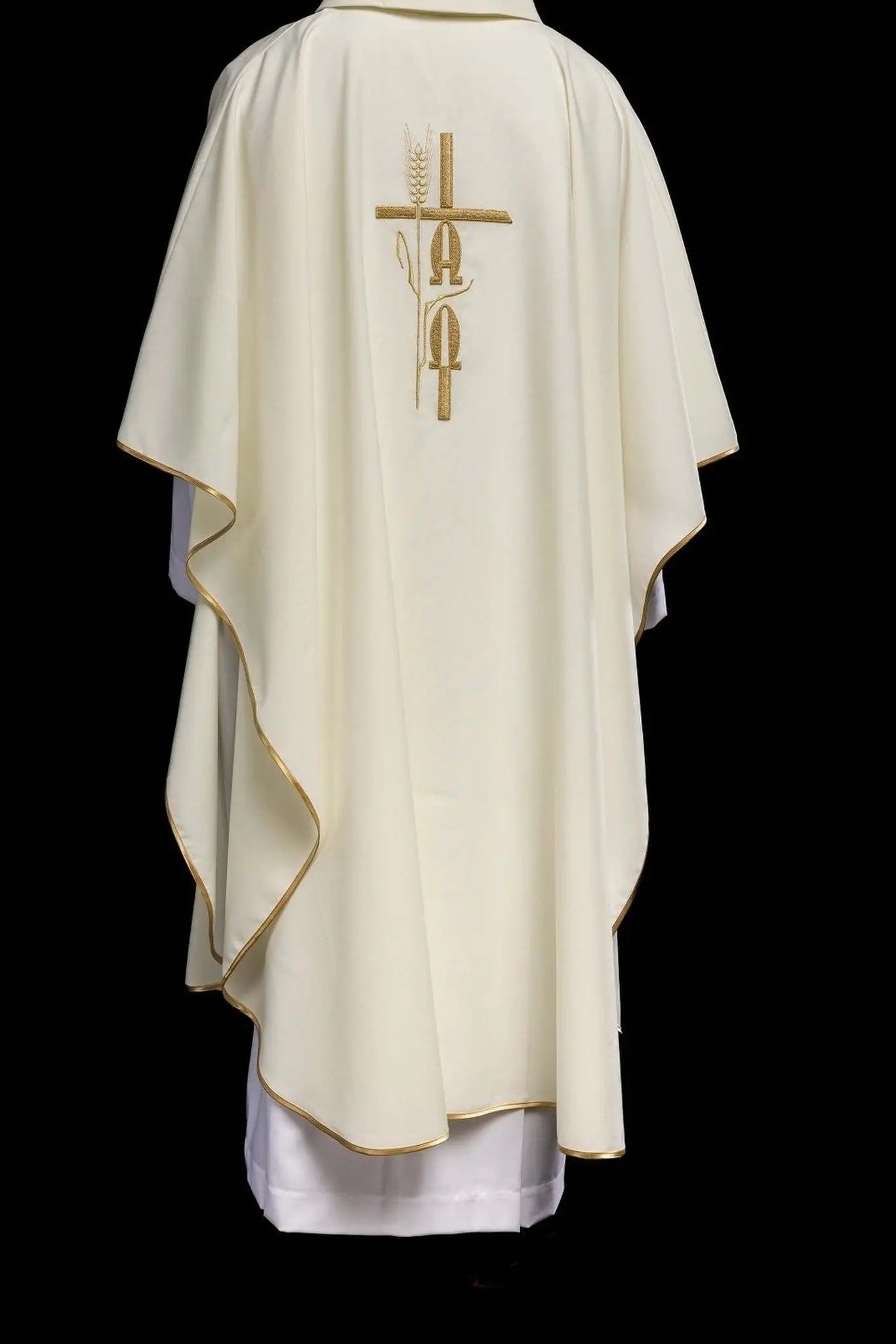 Chasuble avec broderie Alpha Omega en écru