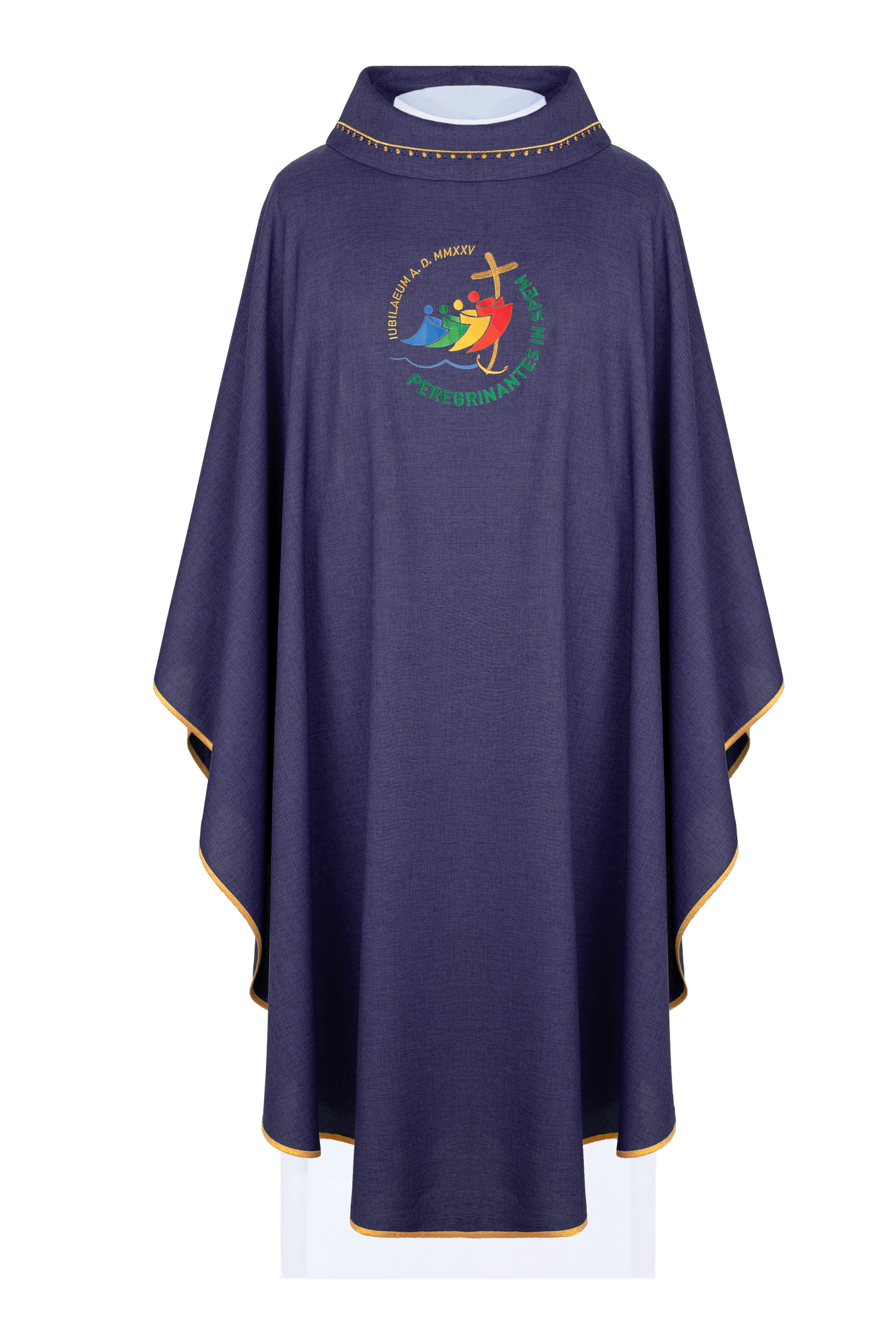 Chasuble avec broderie JUBILEE ROME 2025 et bordure de col violette (en langue polonaise)