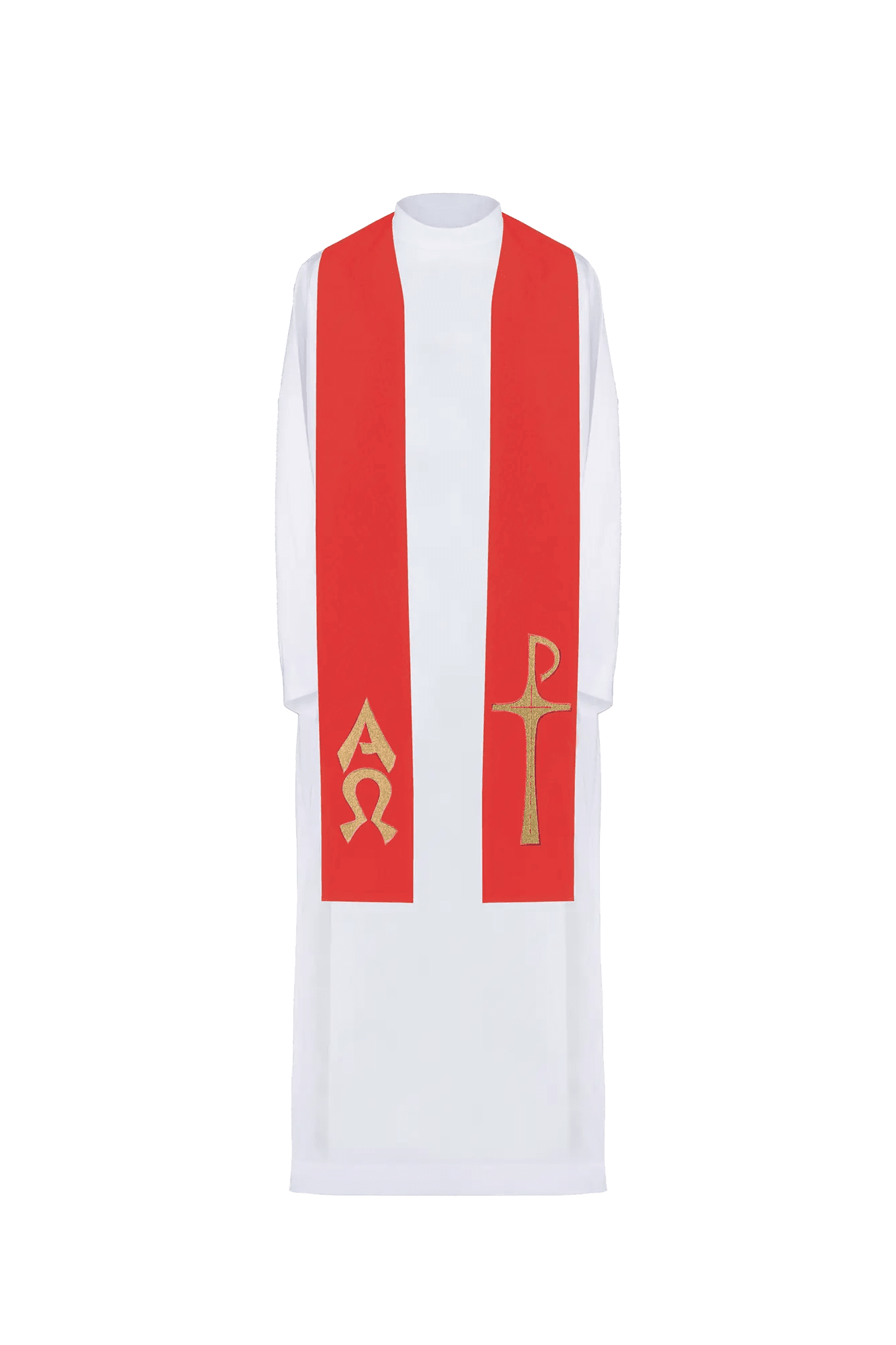 Priest's stole embroidered with Alpha and Omega motif in red - HAFTINA ATELIER