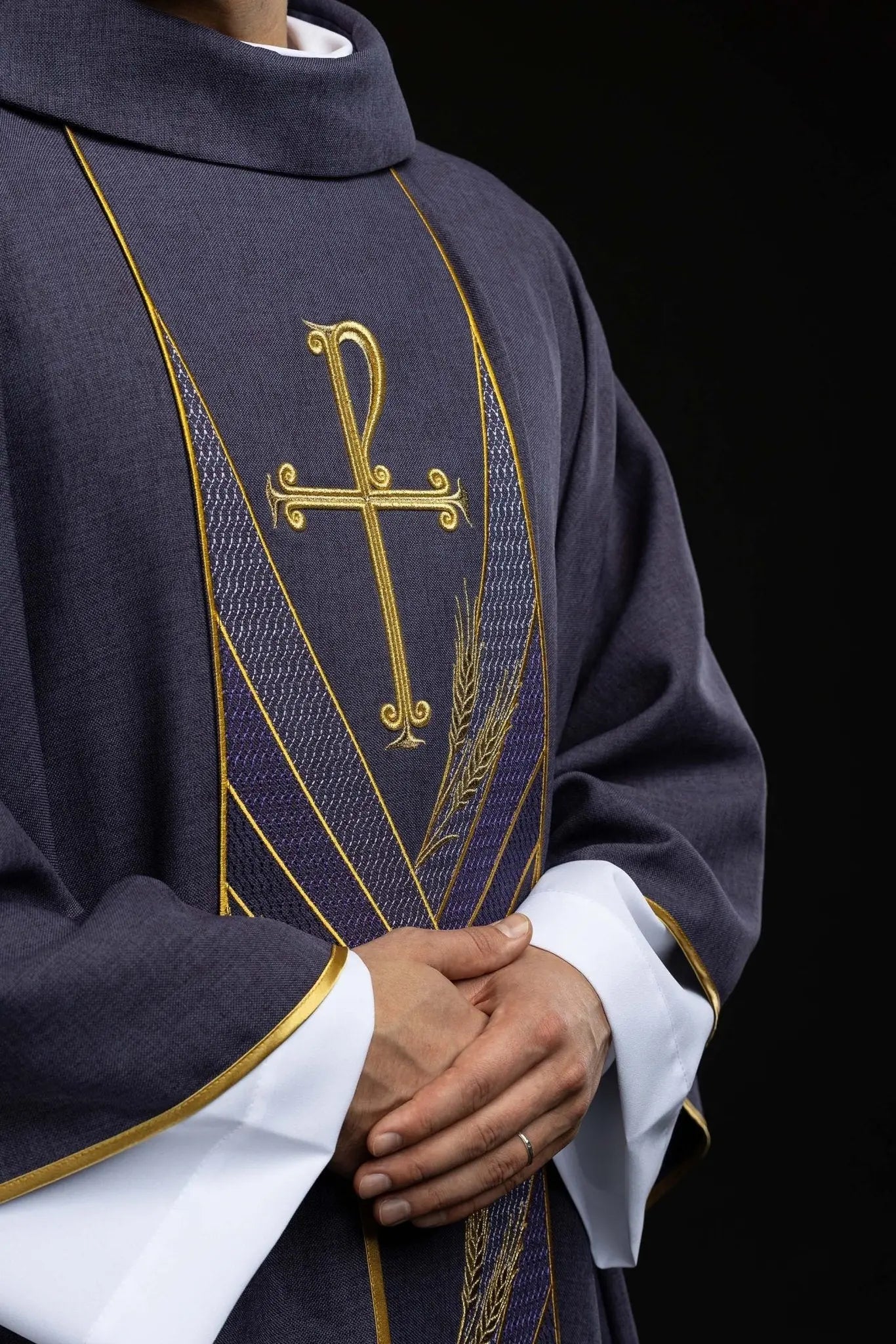 Purple Chasuble with Embroidered PAX Band - HAFTINA ATELIER