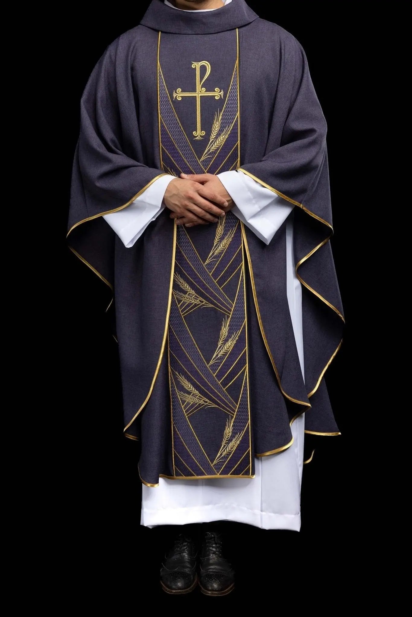 Purple Chasuble with Embroidered PAX Band - HAFTINA ATELIER