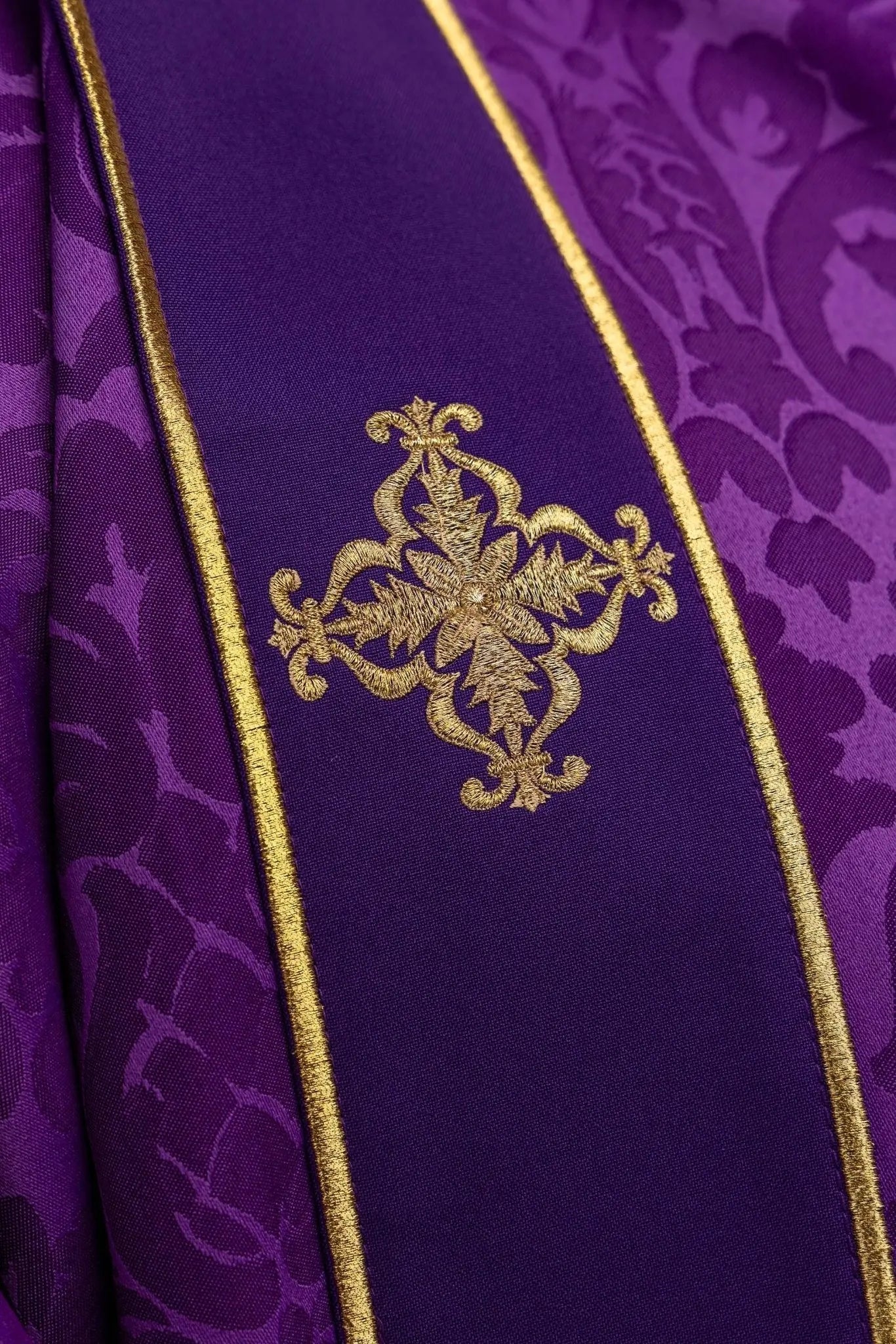 Purple Jacquard Dalmatic with Gold Cross Embroidery - HAFTINA ATELIER