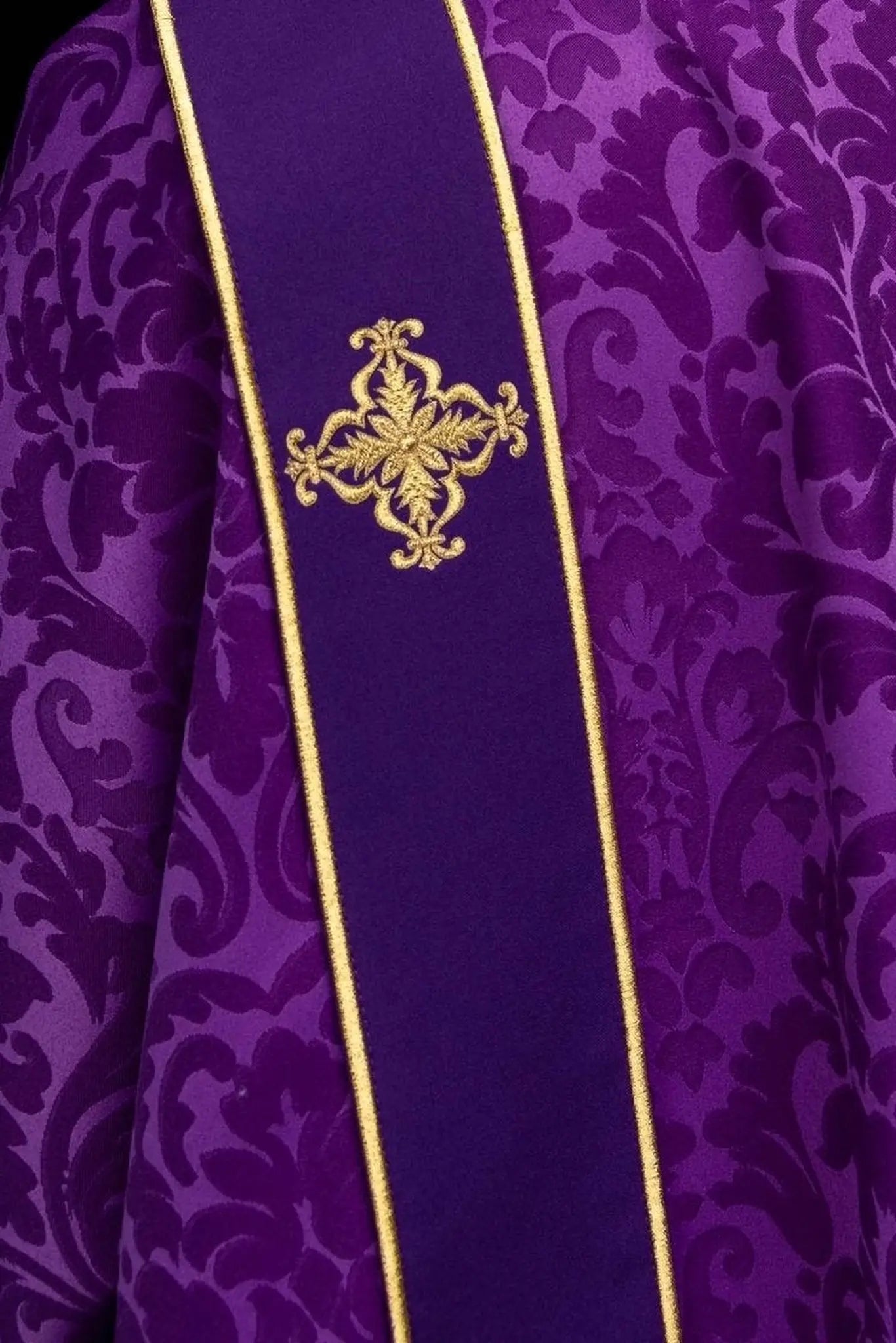 Purple Jacquard Dalmatic with Gold Cross Embroidery - HAFTINA ATELIER