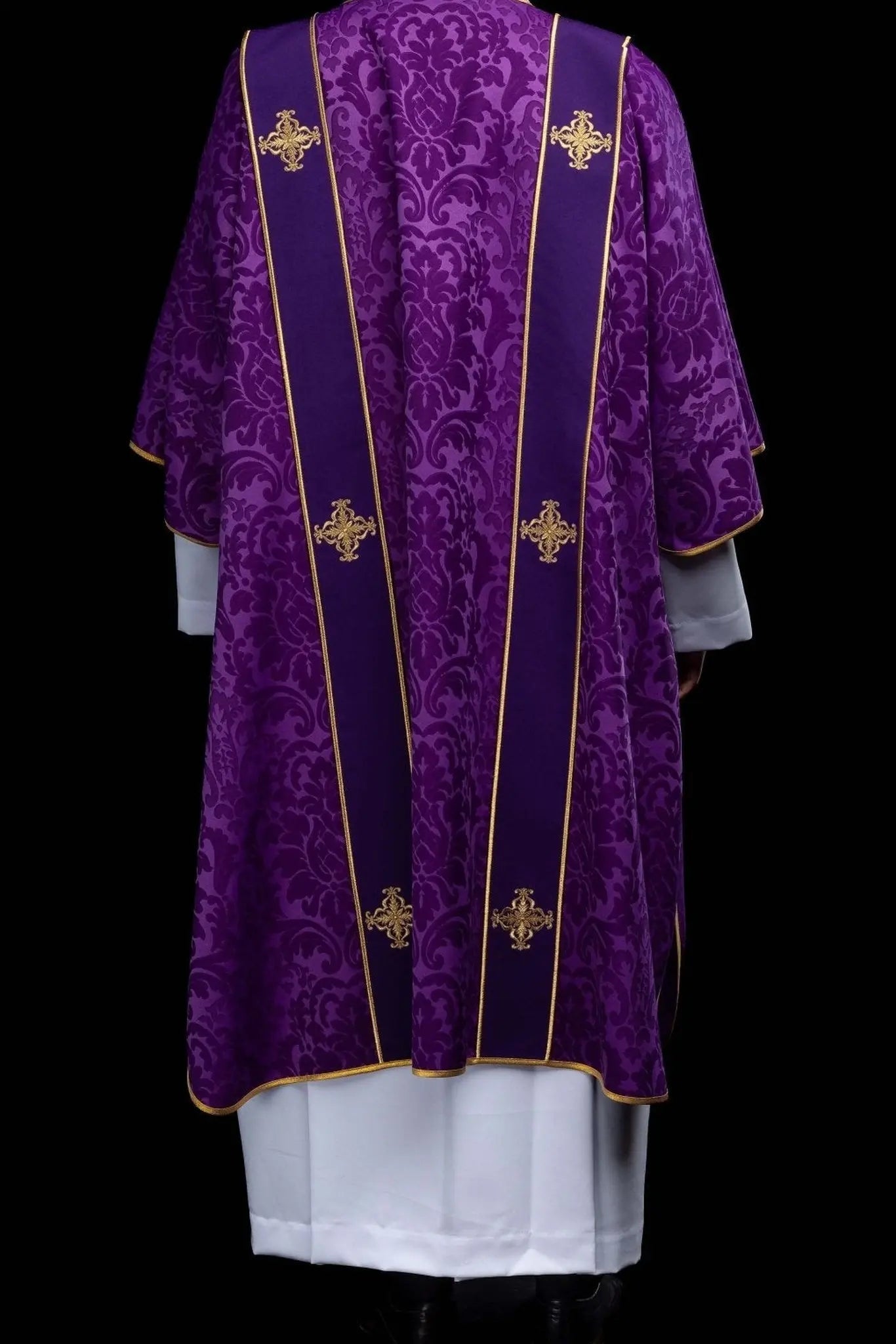 Purple Jacquard Dalmatic with Gold Cross Embroidery - HAFTINA ATELIER