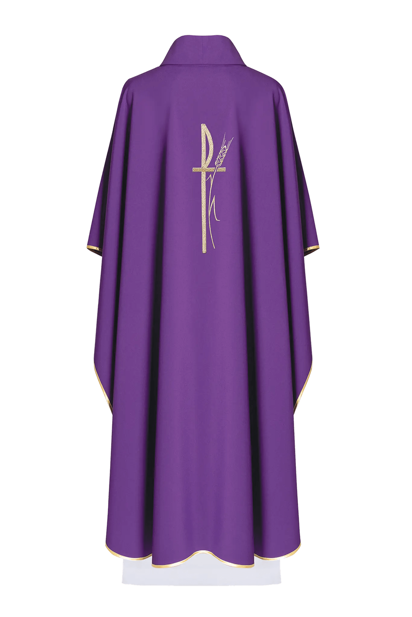 Purple liturgical chasuble with wide collar and delicately embroidered cross - HAFTINA ATELIER