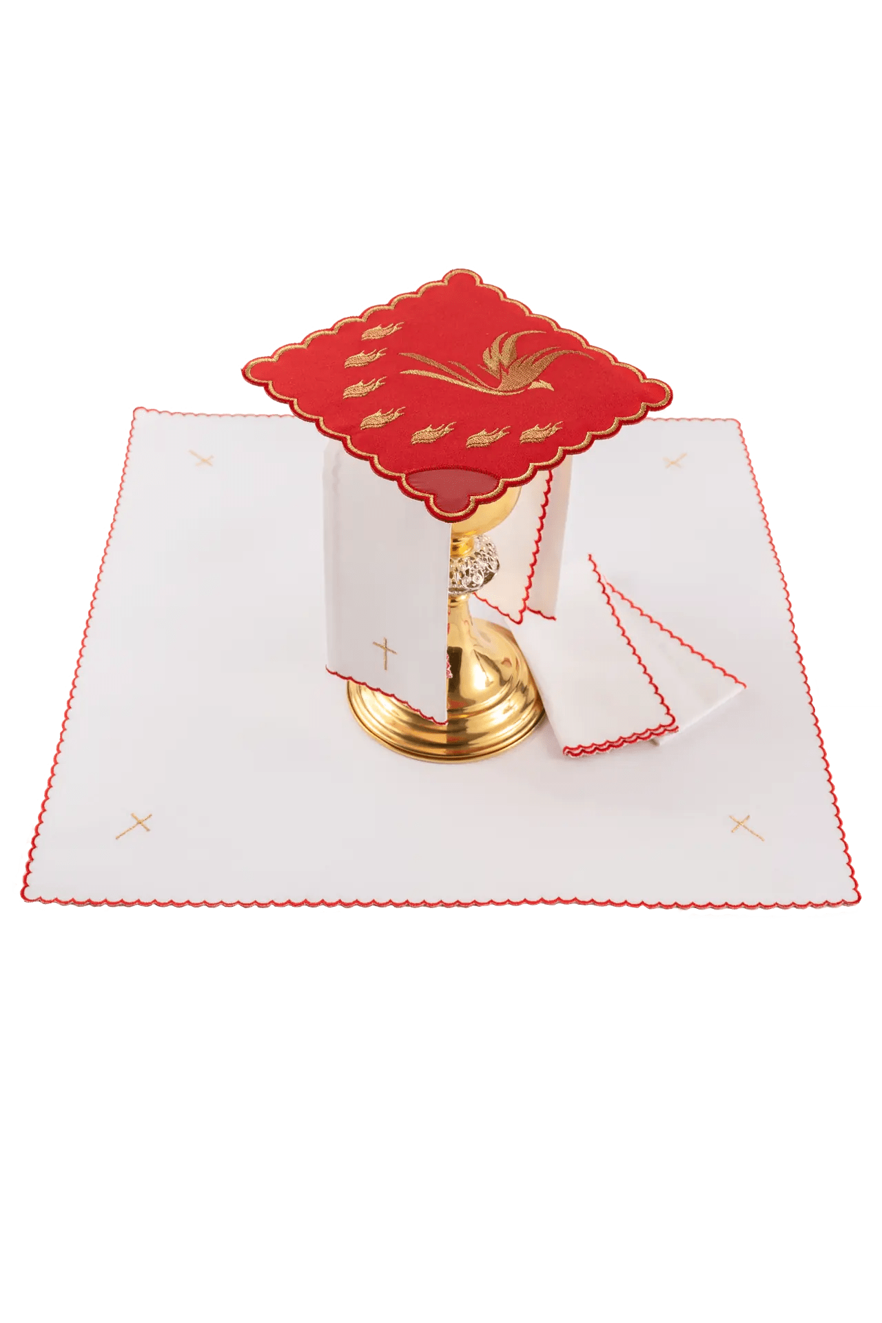 Red Chalice Linen Set with Holy Spirit Embroidery - HAFTINA ATELIER