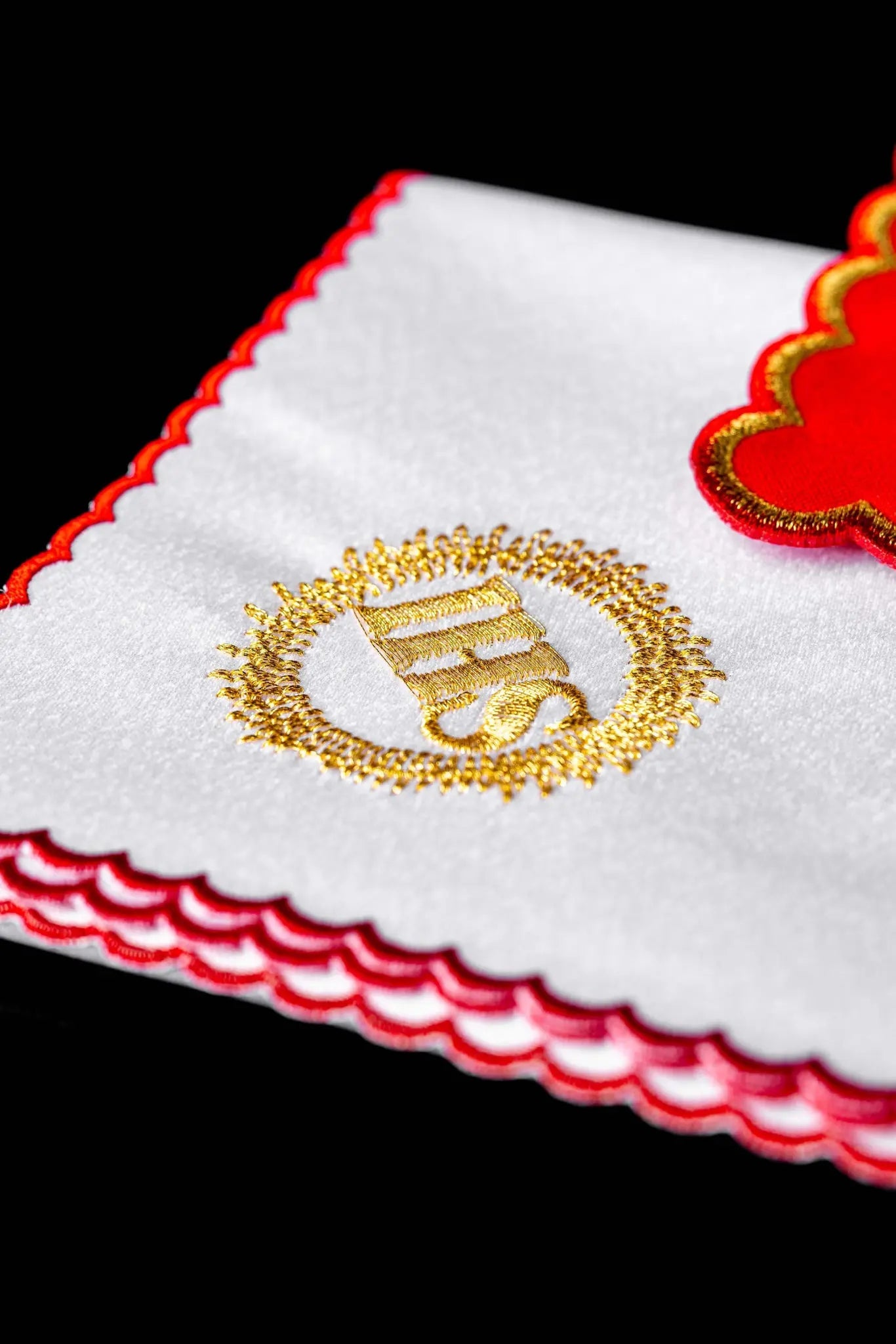Red Chalice Linen Set with IHS Embroidery - HAFTINA ATELIER