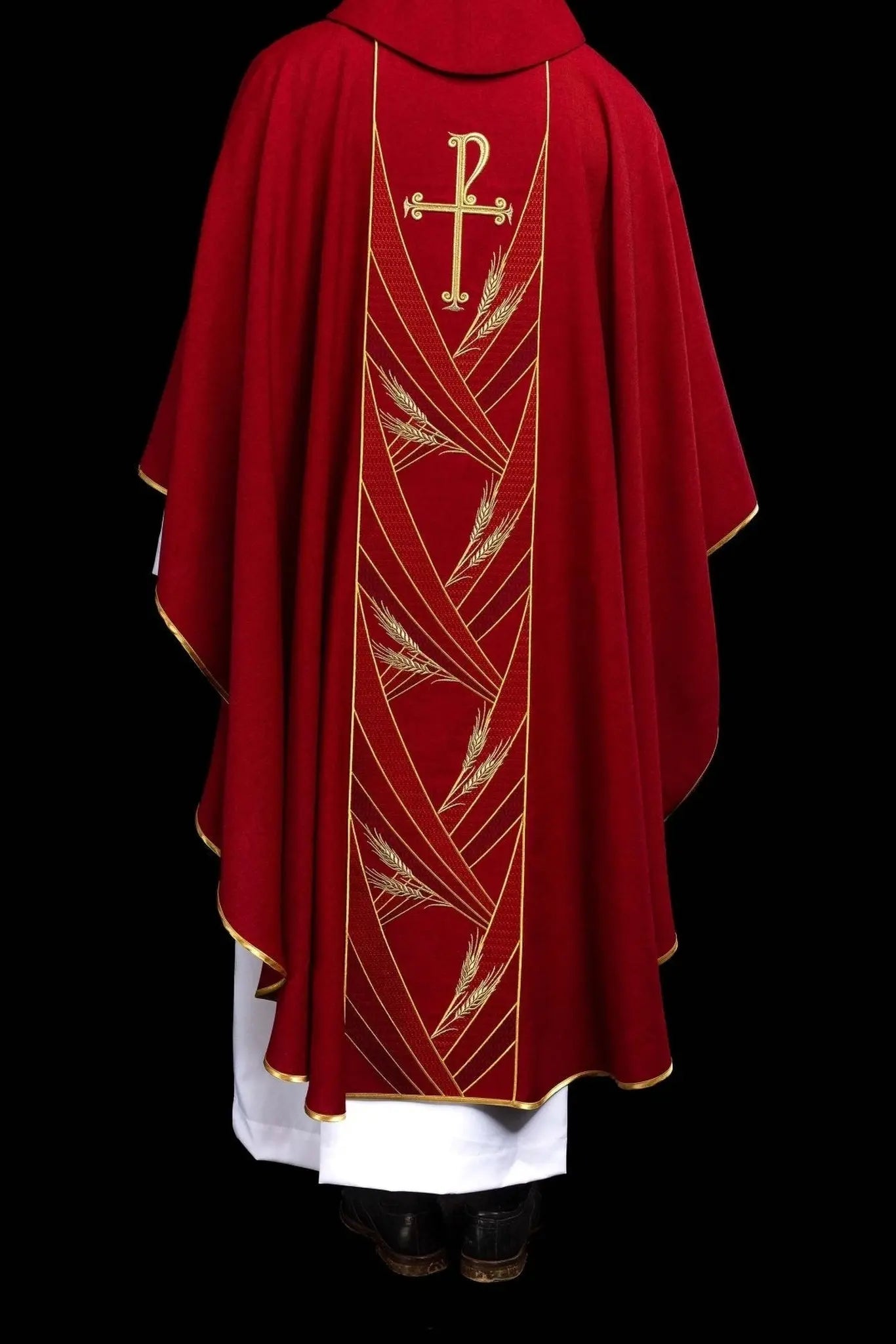 Red Chasuble with Embroidered PAX Band - HAFTINA ATELIER