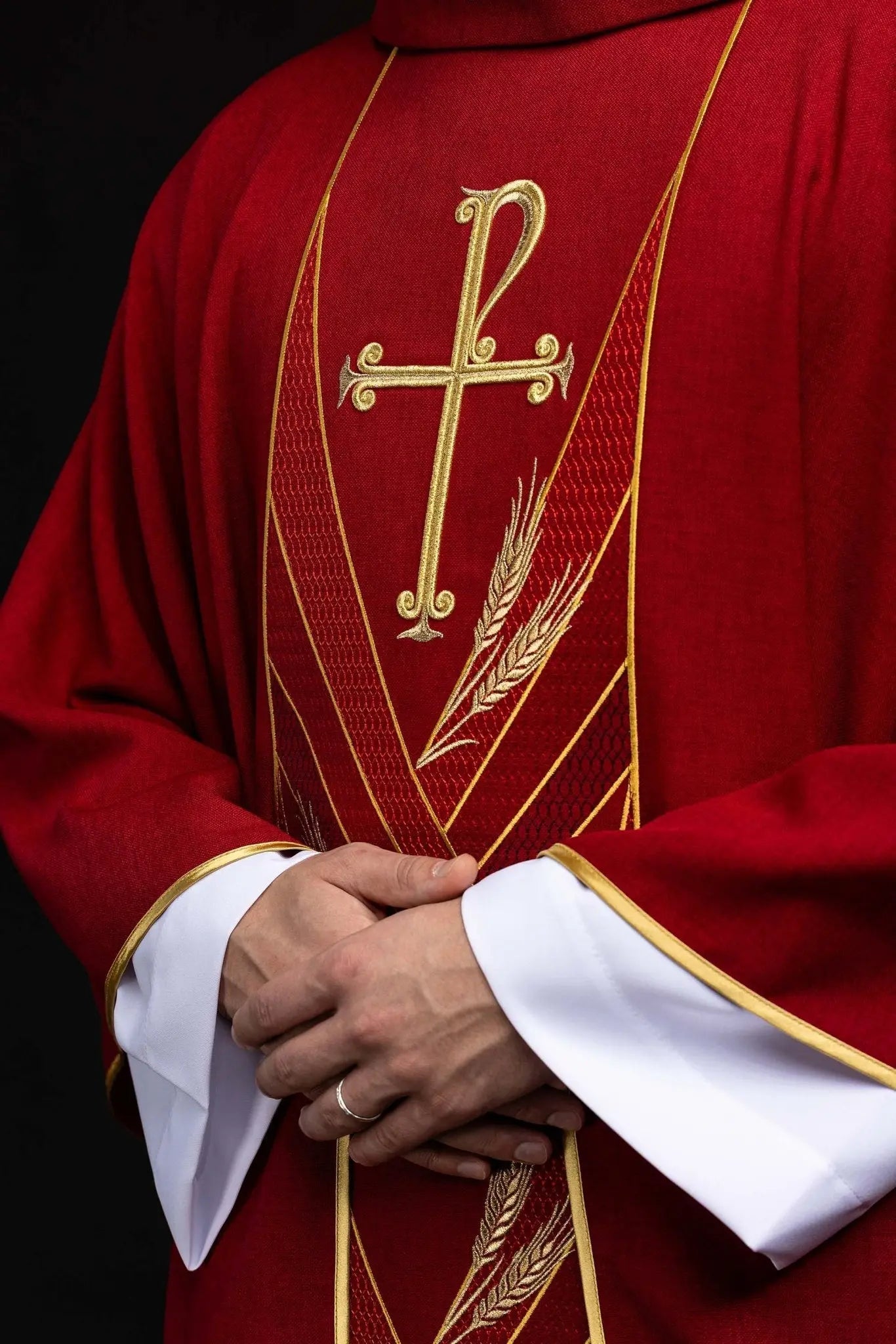 Red Chasuble with Embroidered PAX Band - HAFTINA ATELIER
