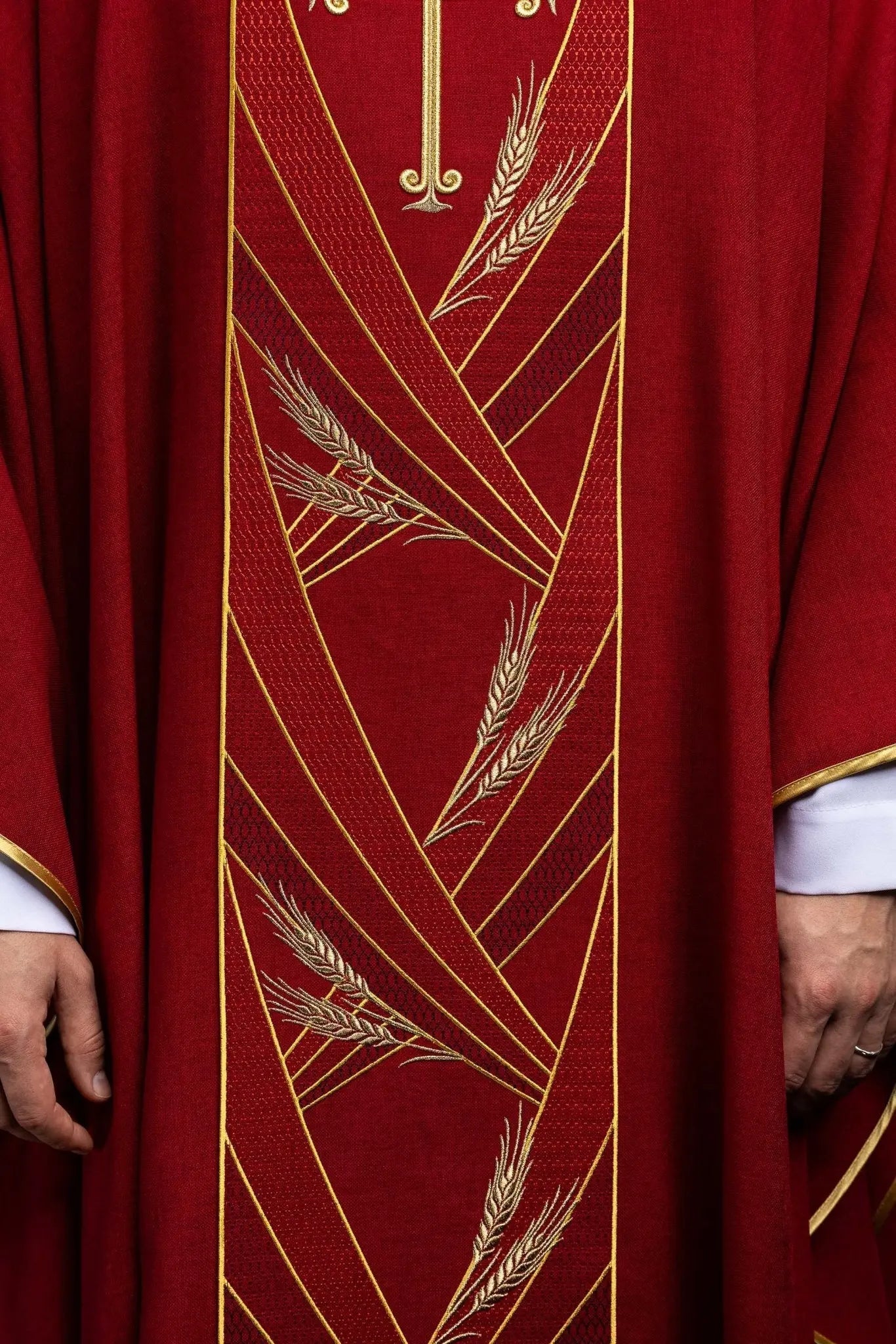 Red Chasuble with Embroidered PAX Band - HAFTINA ATELIER