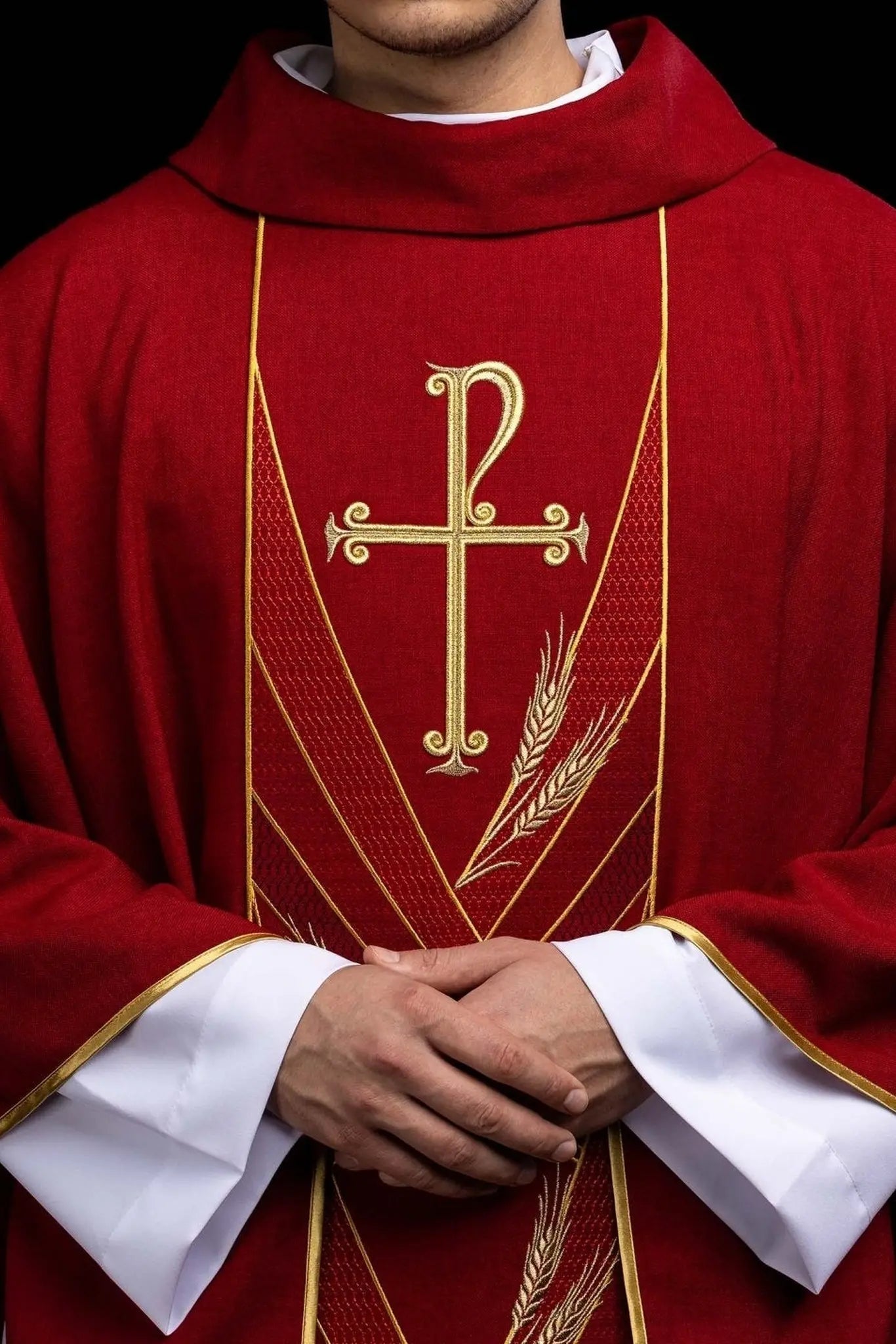 Red Chasuble with Embroidered PAX Band - HAFTINA ATELIER