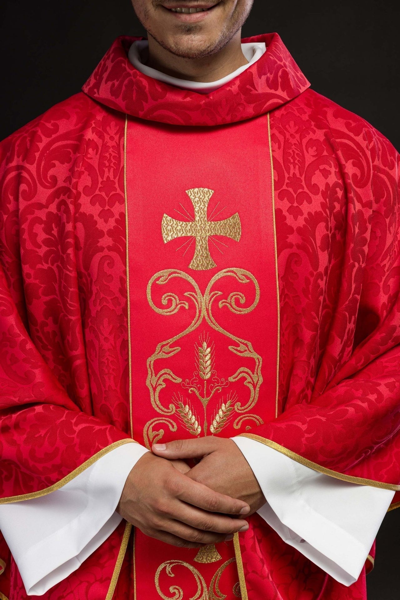 Red Liturgical Chasuble with Embroidered Band - HAFTINA ATELIER